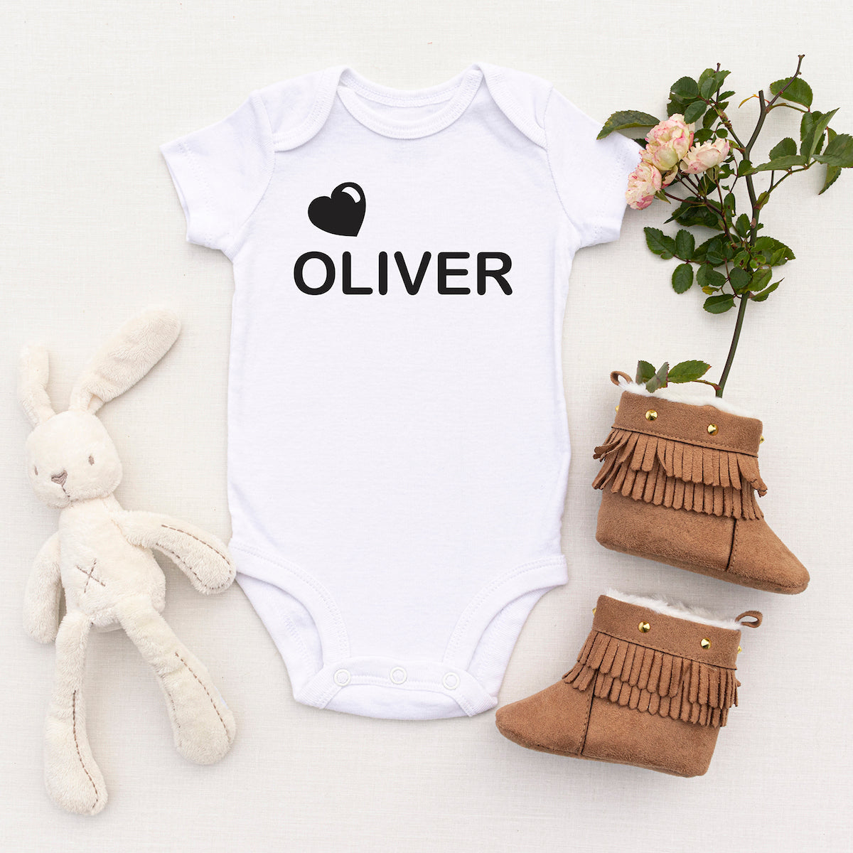 Personalised White Baby Body Suit Grow Vest - Graphic Heart