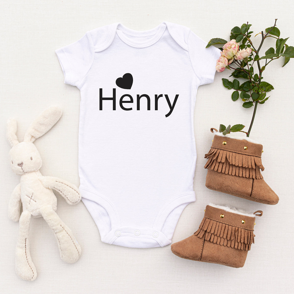 Personalised White Baby Body Suit Grow Vest - Love Heart!