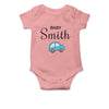 Personalised White Baby Body Suit Grow Vest - Blue Car