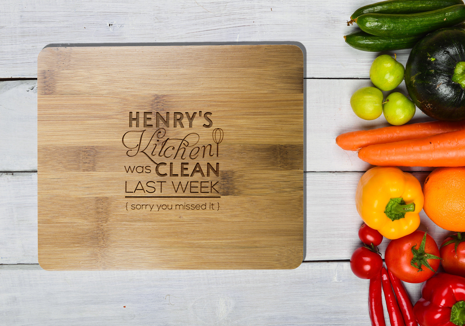 Personalised Bamboo Serving or Cutting Board - Rectangle - The Chef is Here!