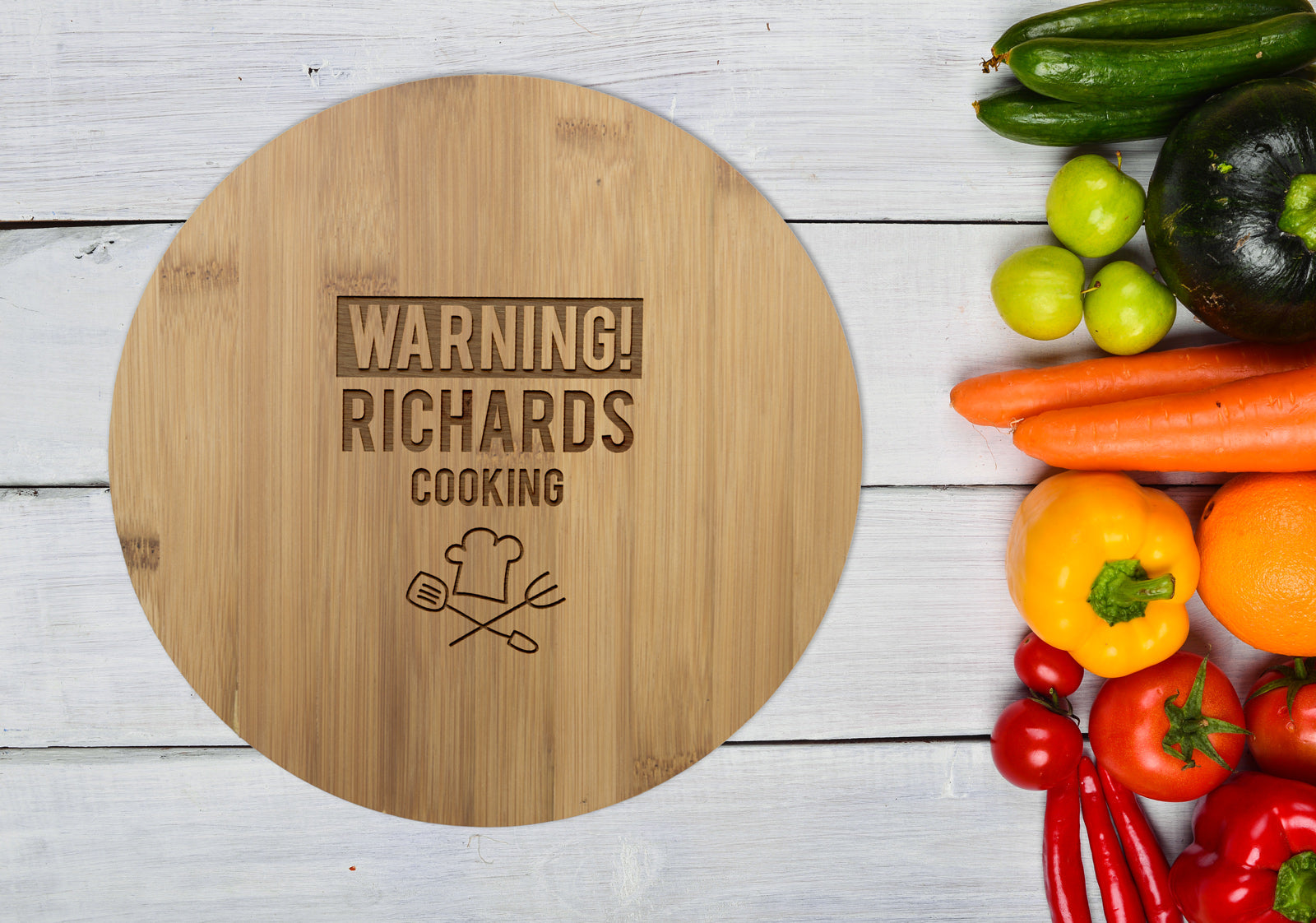 Personalised Bamboo Serving or Cutting Board - Round - Cooking Storms!