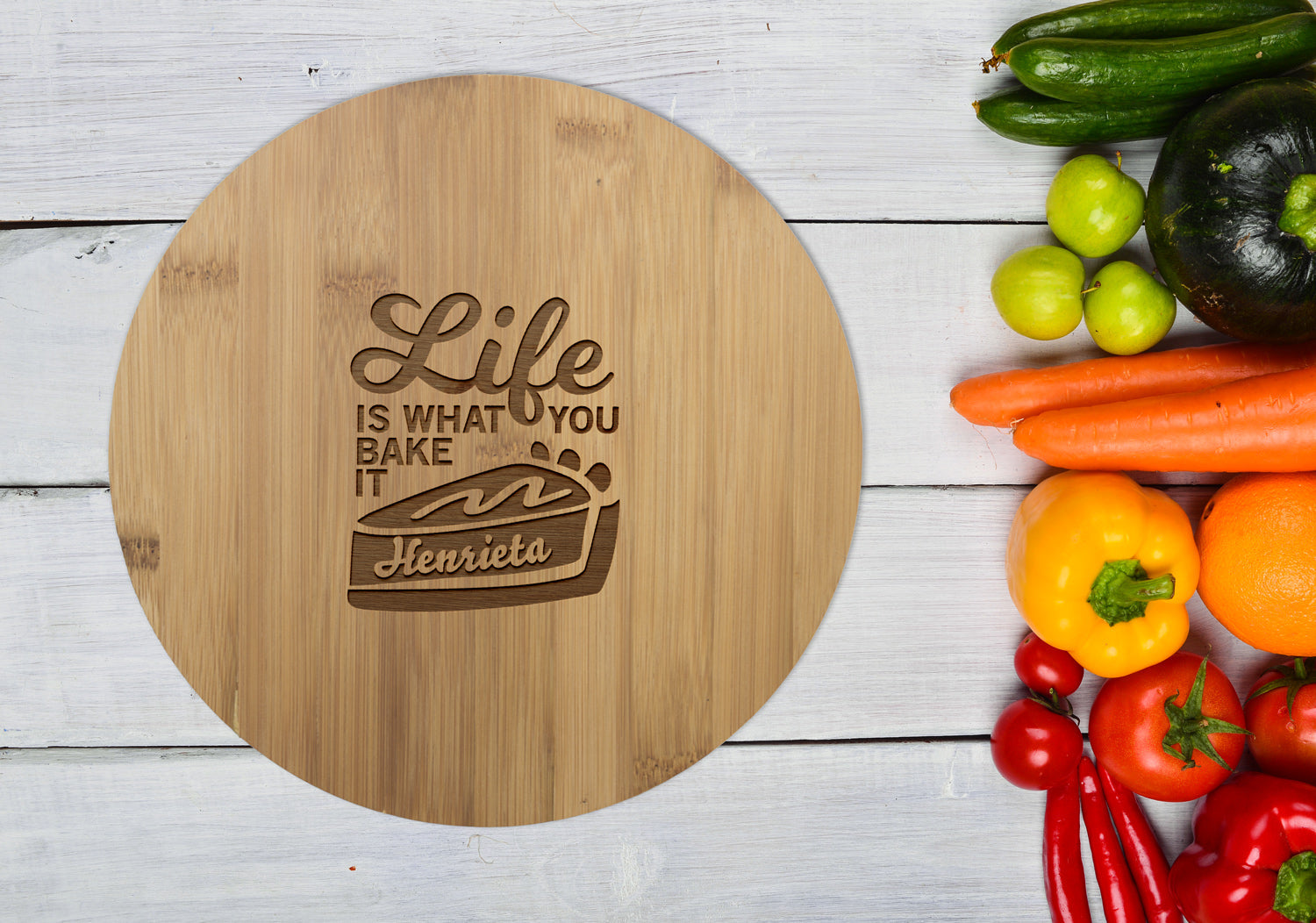 Personalised Bamboo Serving or Cutting Board - Round - Cooking Time!