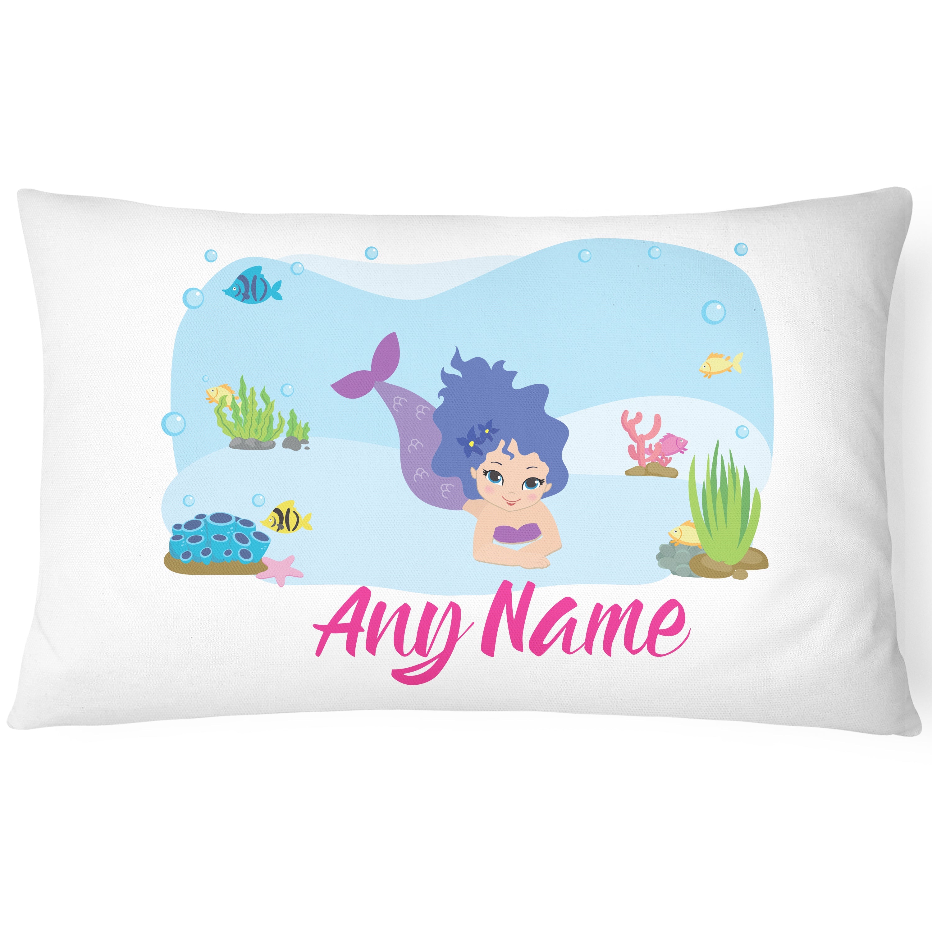 Personalised Mermaid Pillow Case Printed Gift Children Custom Print - Blue Mermaid