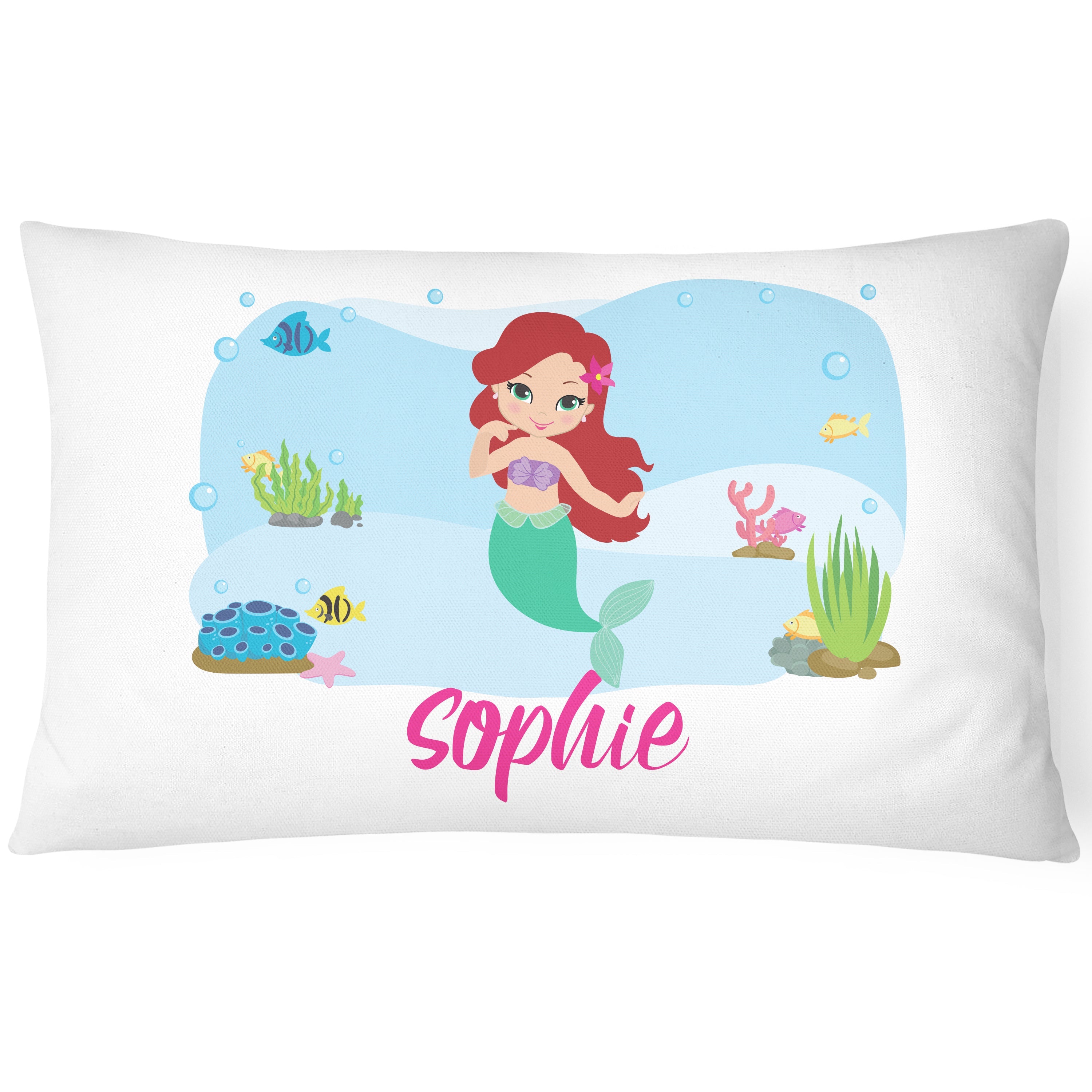 Personalised Mermaid Pillow Case Printed Gift Children Custom Print - Green Mermaid