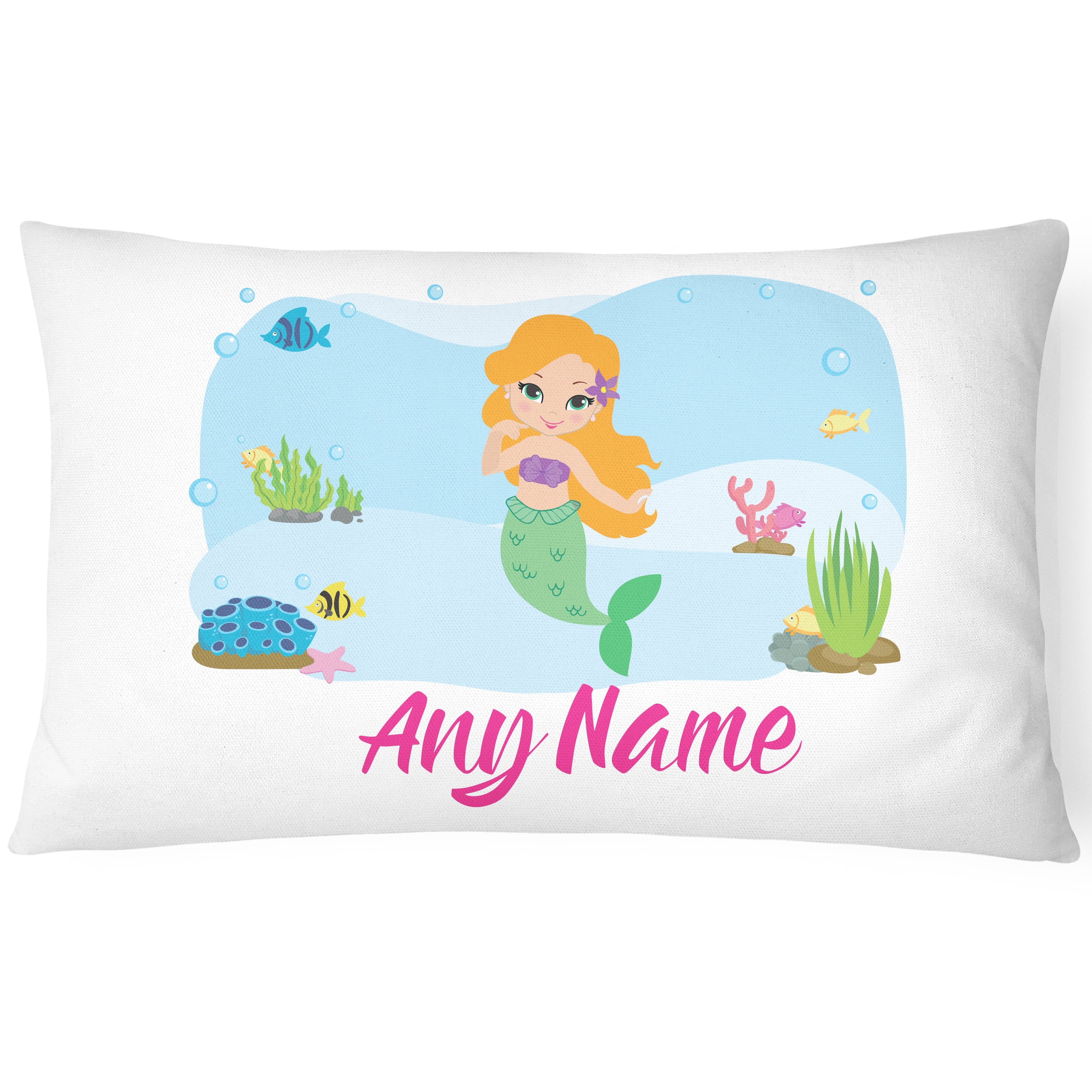 Personalised Mermaid Pillow Case Printed Gift Children Custom Print - Yellow Hair