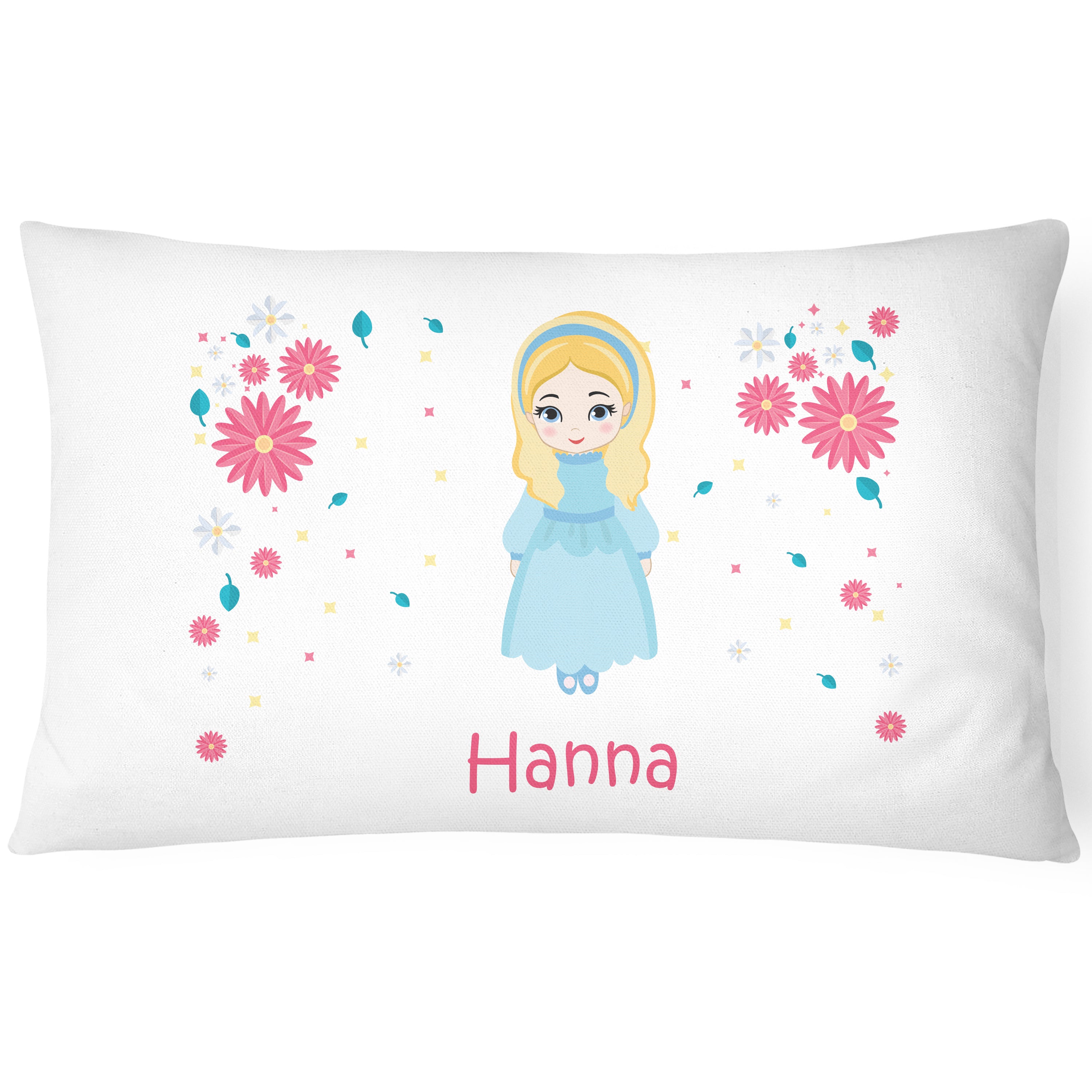 Personalised Princess Pillowcase Children Printed Gift Custom Print - Flowers