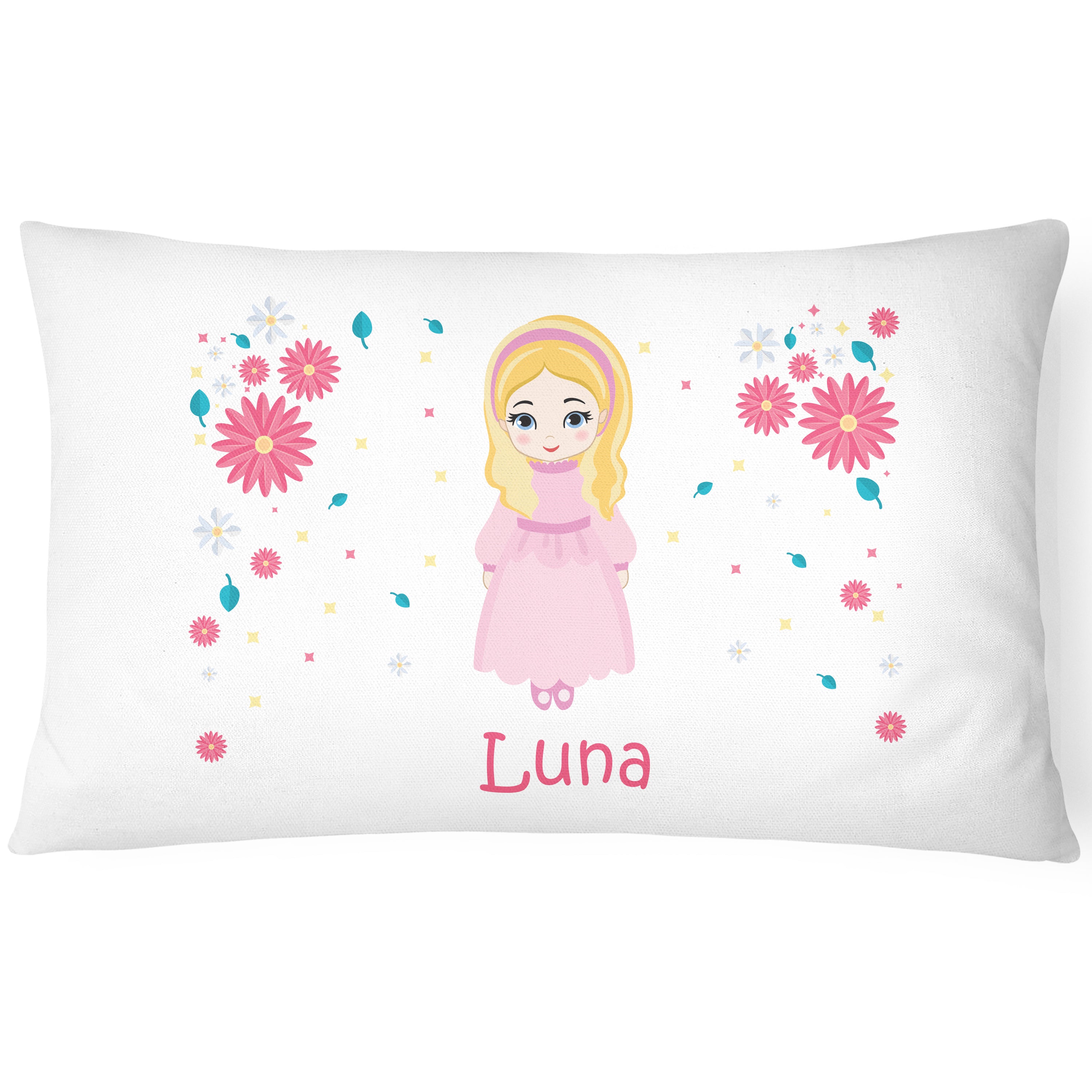 Personalised Princess Pillowcase Children Printed Gift Custom Print - Light Pink