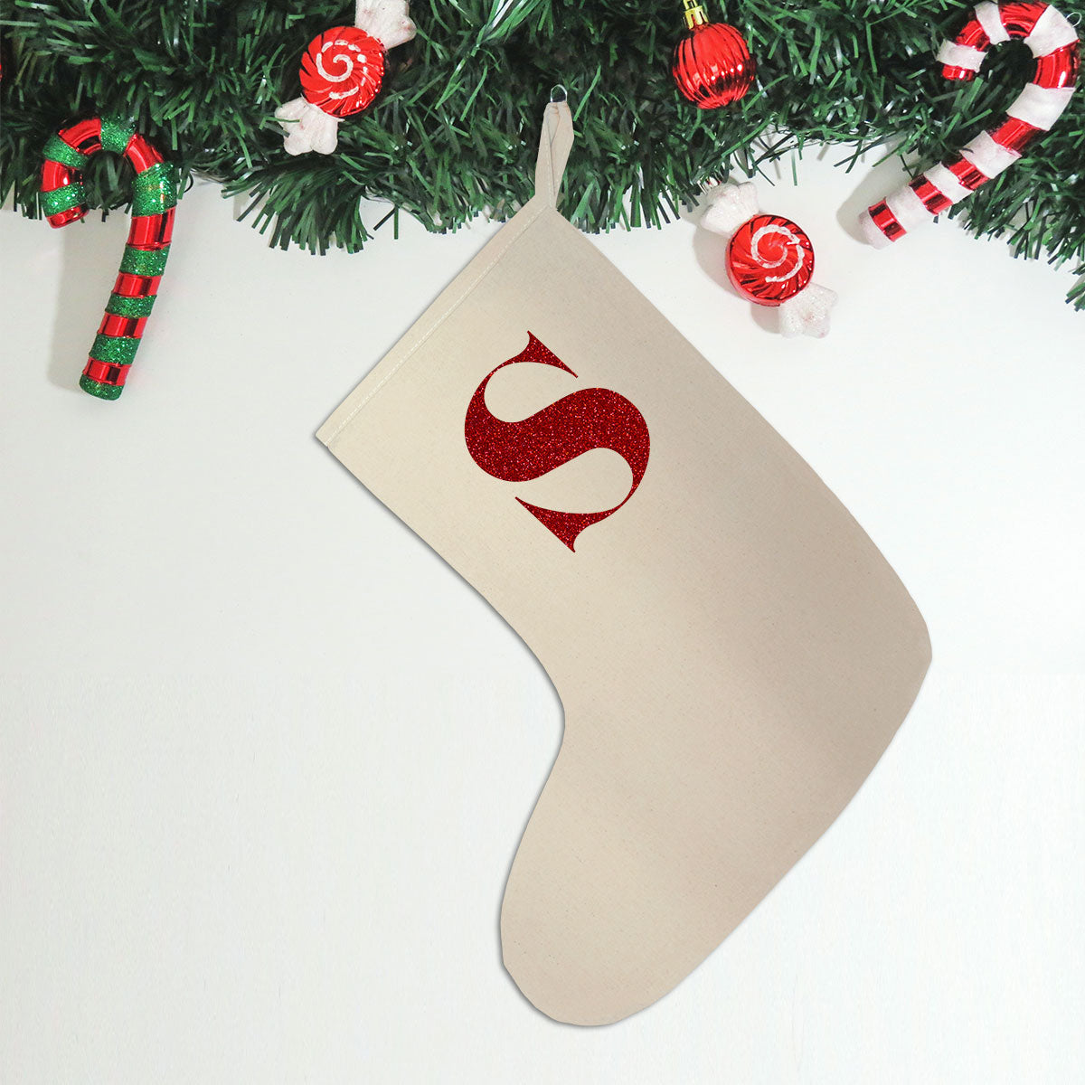 Personalised Christmas Stocking with Glitter Initial