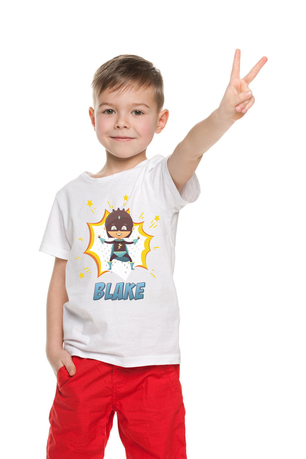 Personalised Superhero T-Shirt - Light Blue