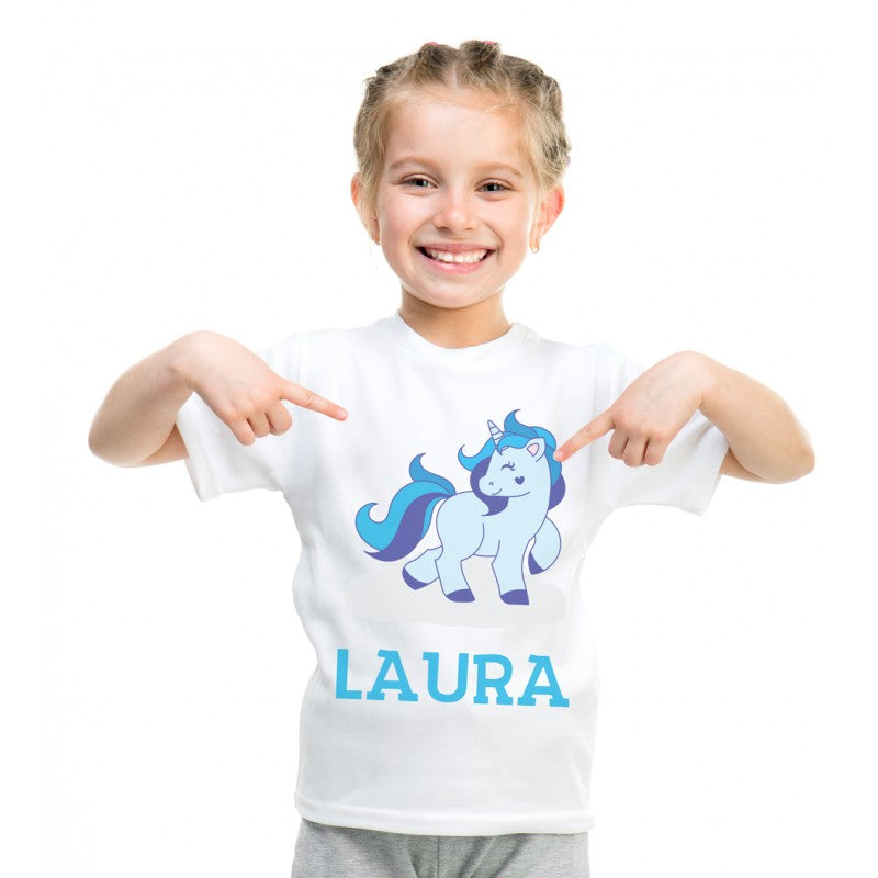 Personalised Kids T-Shirt - Blue Unicorn