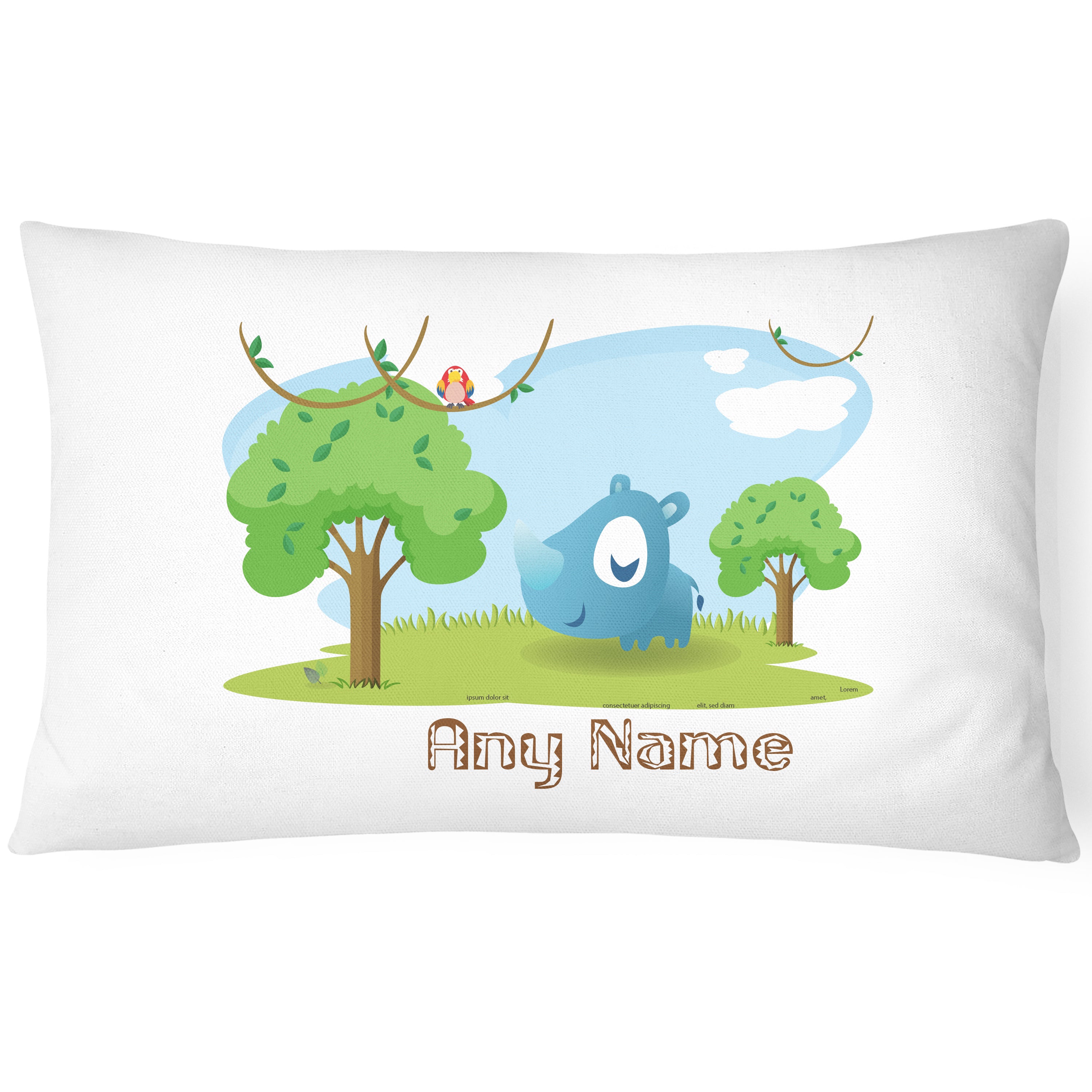 Cute Animal Zoo - Children's Pillowcase - Personalise with Any Name - Rhino