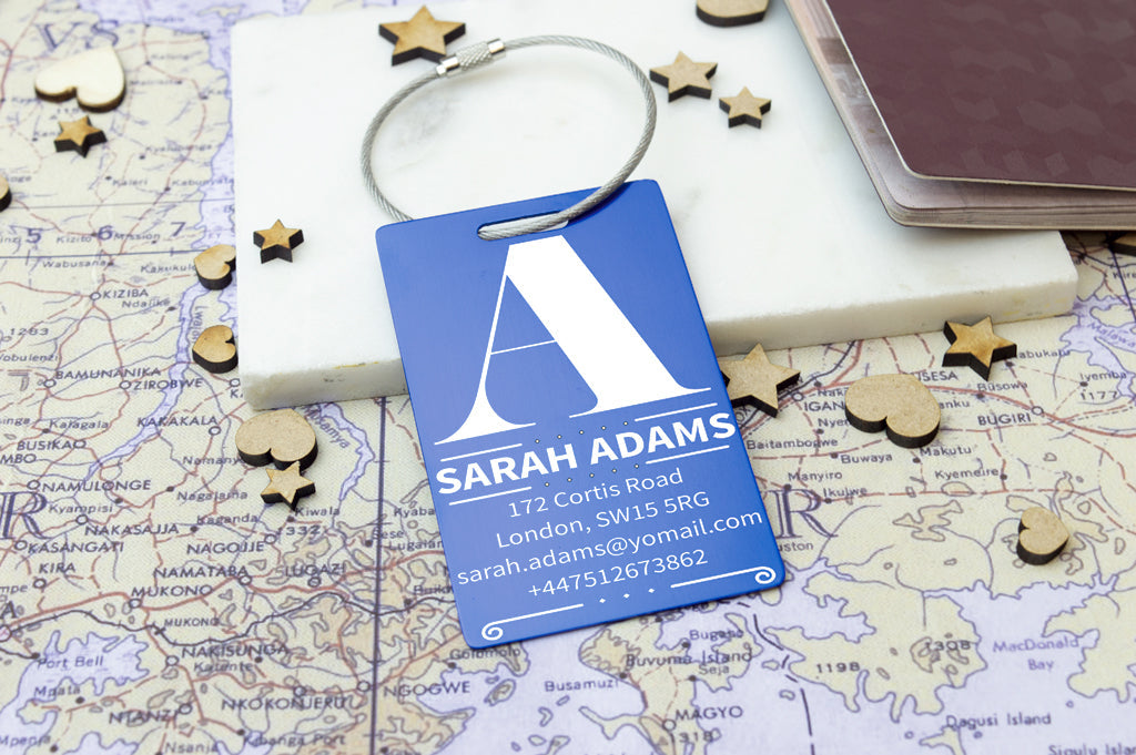 Personalised Metal Luggage Tag - 6 Colours - Never Lost