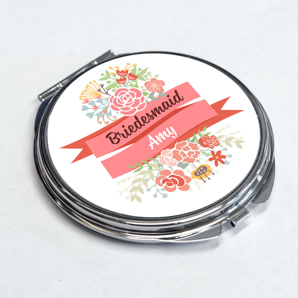 Personalised Pocket Mirror - Round - Pink Banner