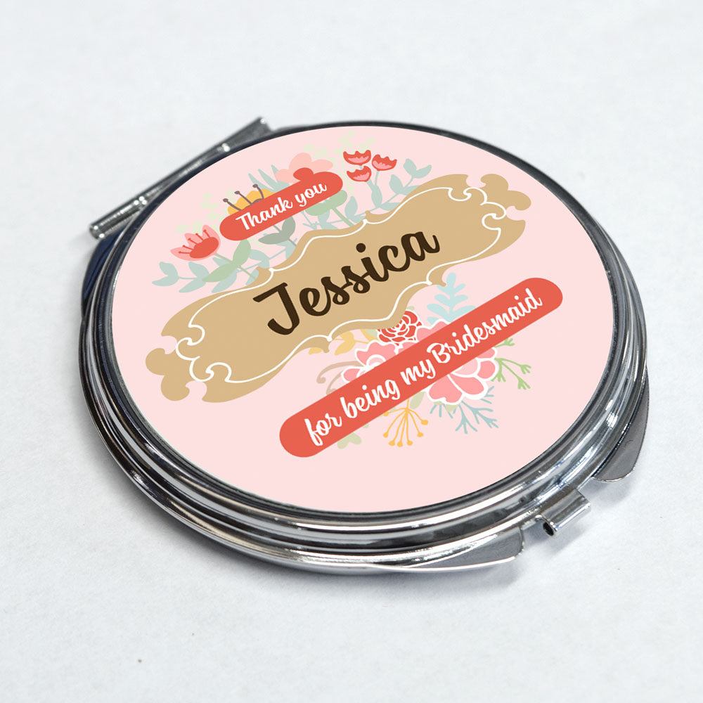 Personalised Pocket Mirror - Round Ribbon