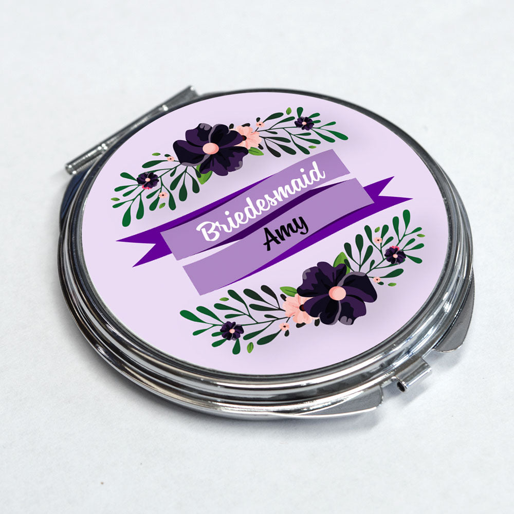 Personalised Pocket Mirror - Round - Purple Banner