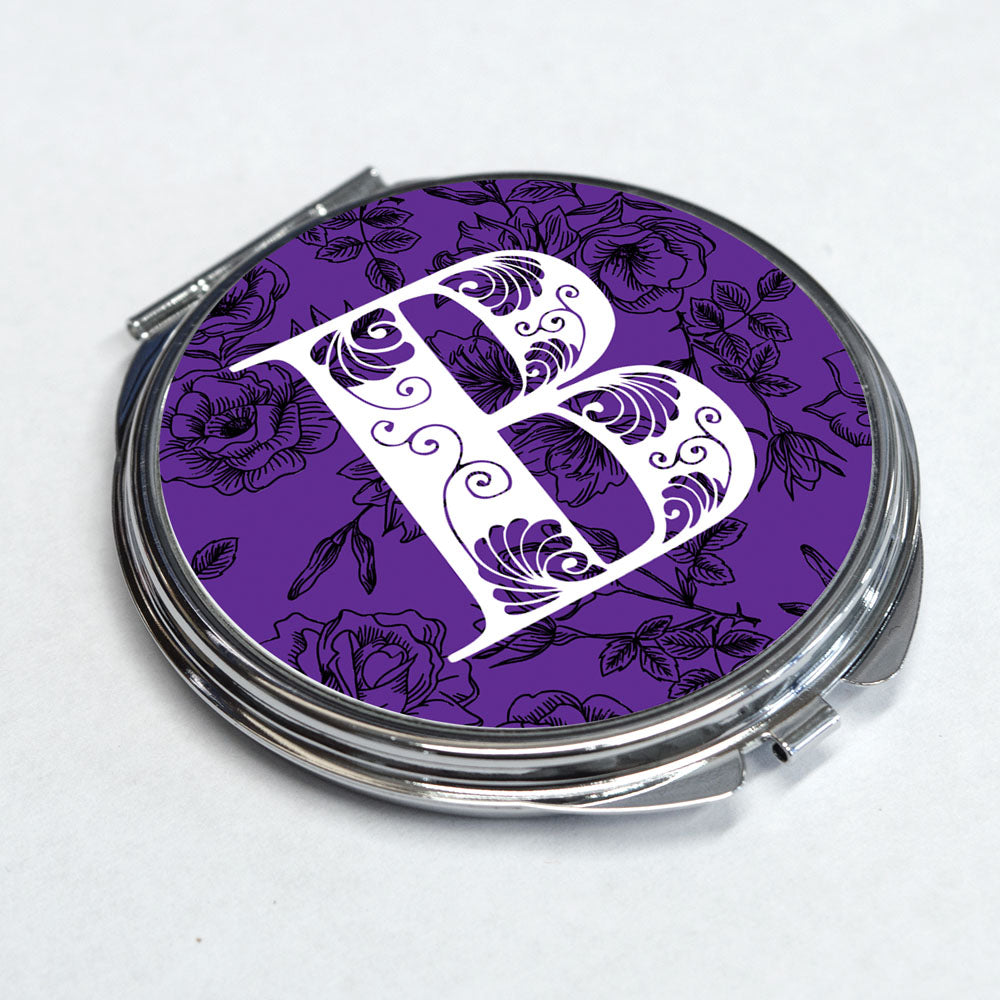 Personalised Pocket Mirror - Round - Purple Flowers