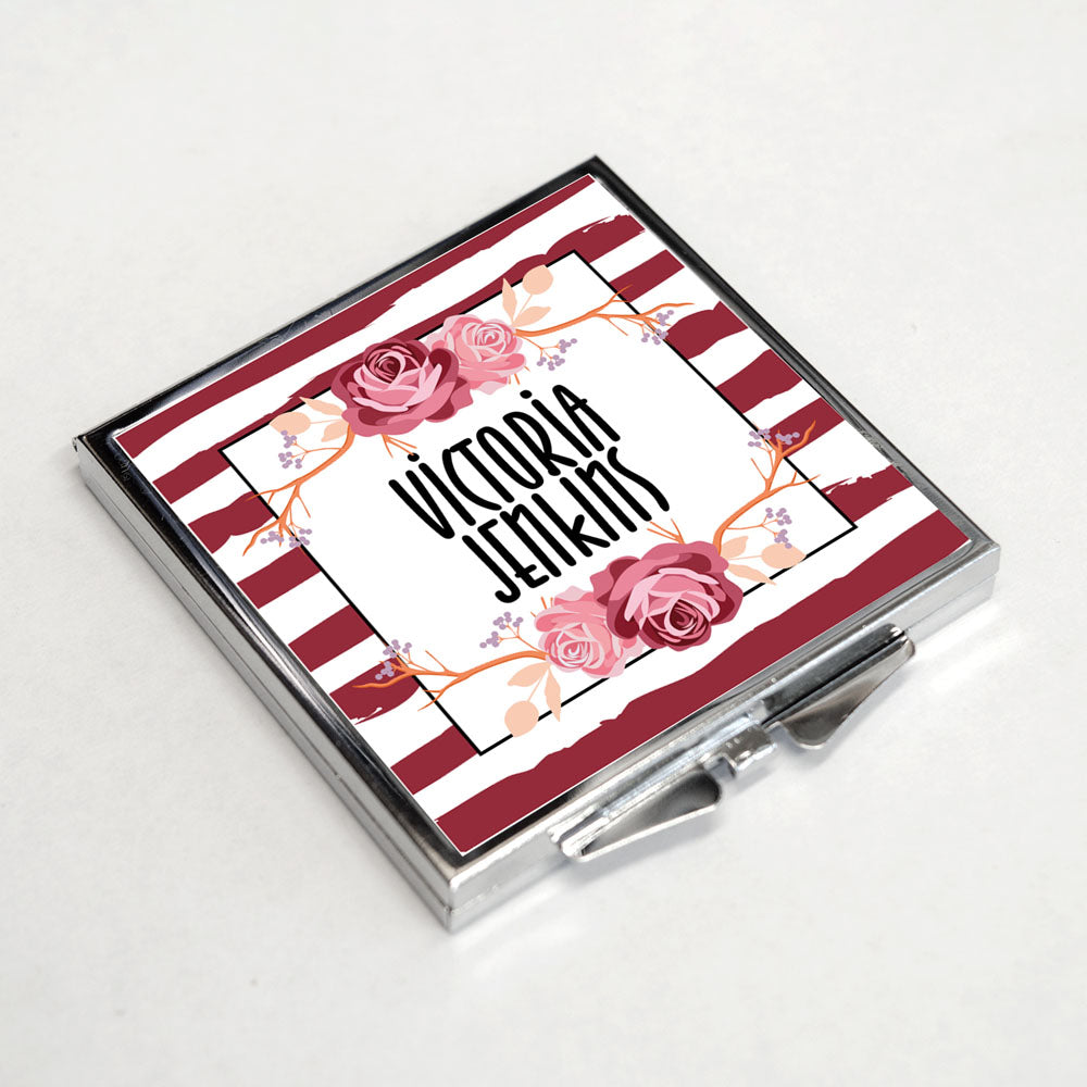 Personalised Pocket Mirror - Rectangle - Red Stripes