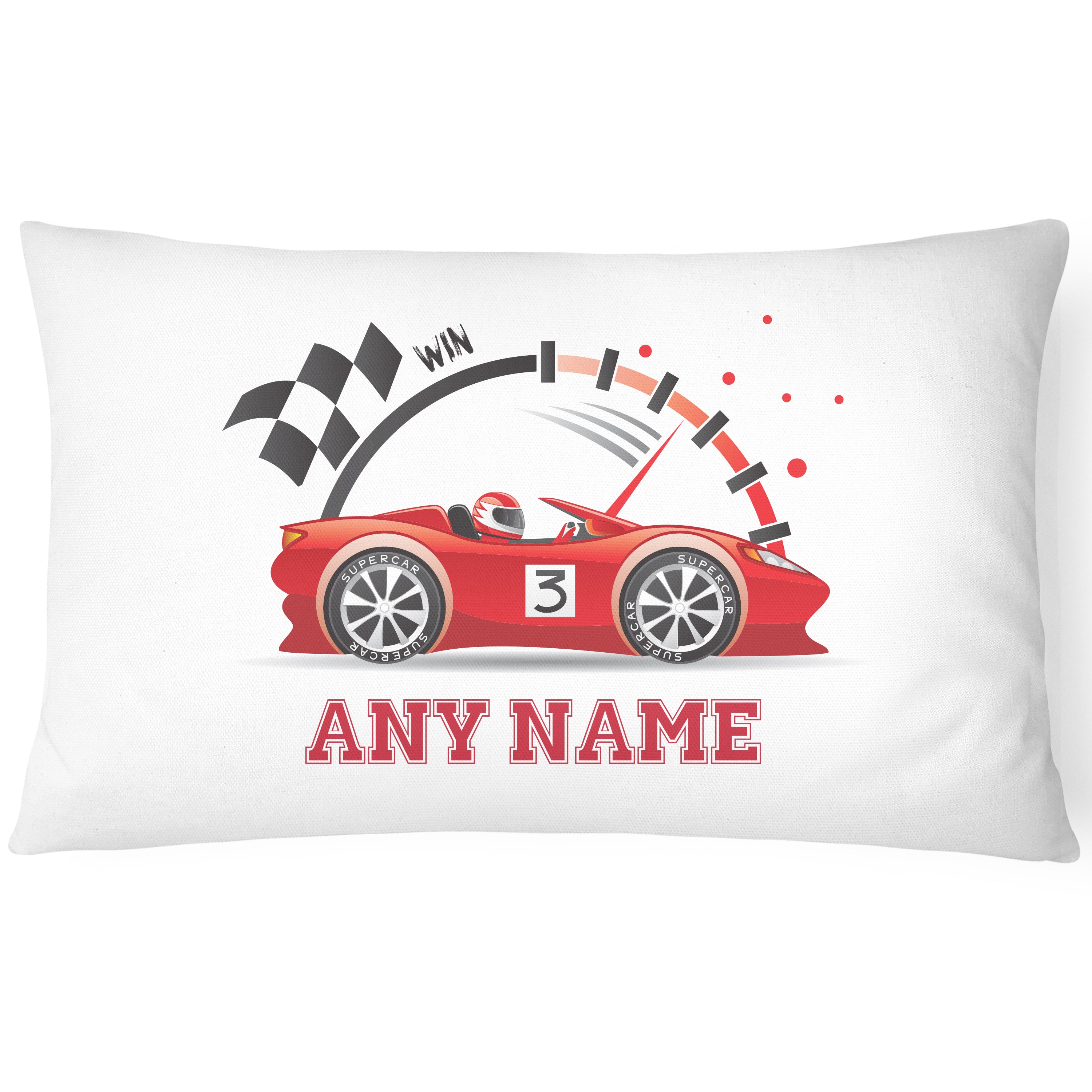 Race Car Pillowcase for Kids - Personalise With Any Name - Perfect Children's Gift - Red