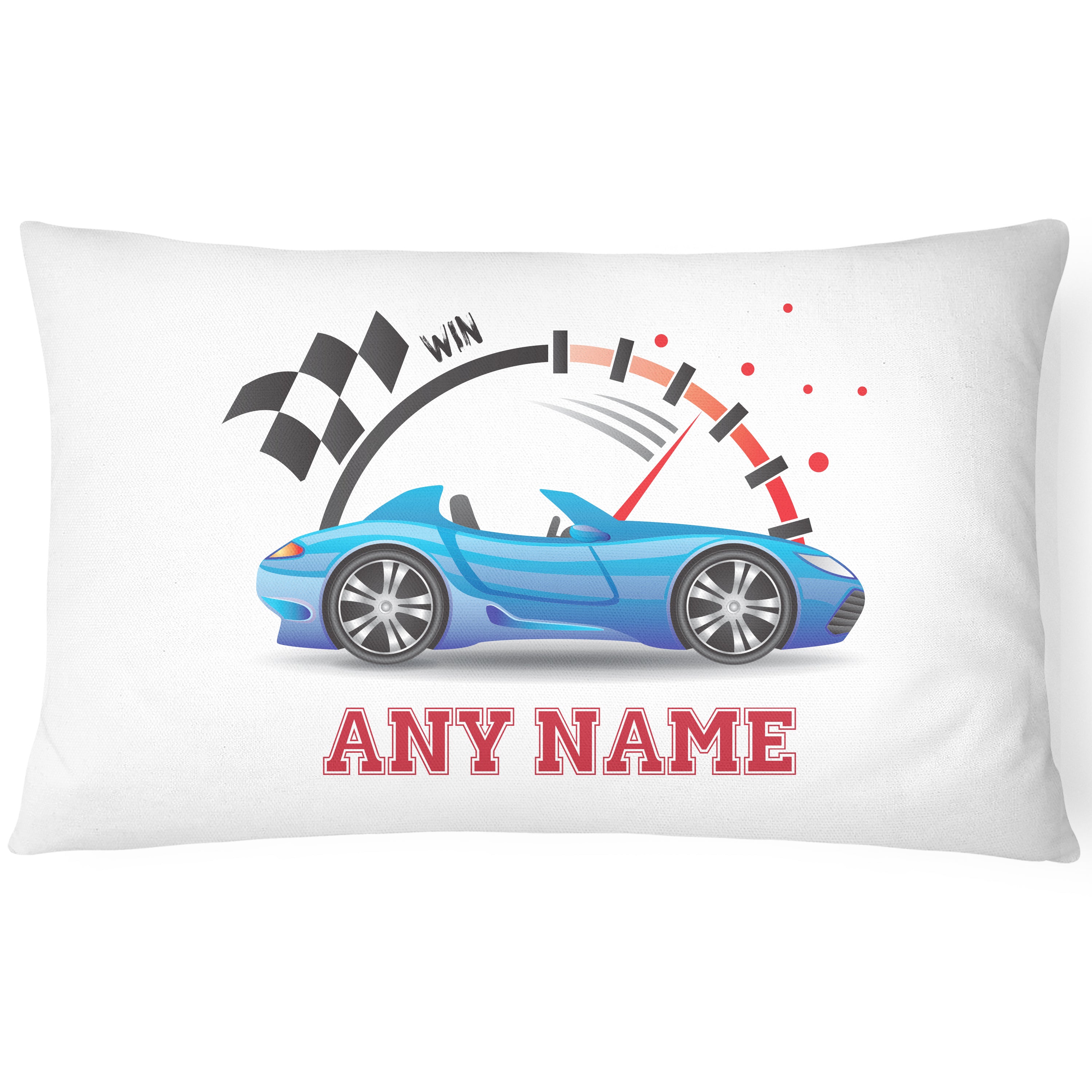 Race Car Pillowcase for Kids - Personalise With Any Name - Perfect Children's Gift - Dark Blue
