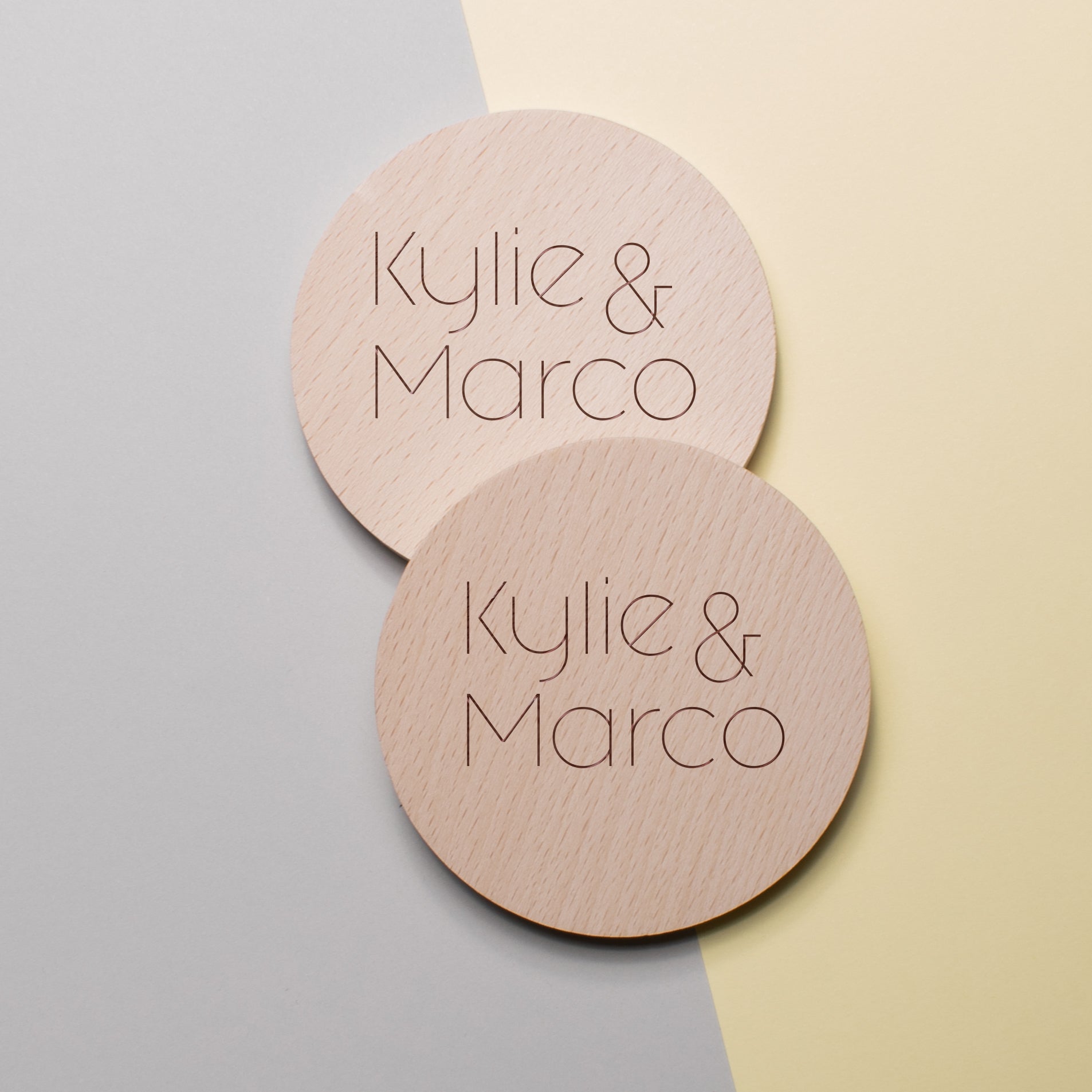 Personalised Pine Engraved Coaster Round - Modern