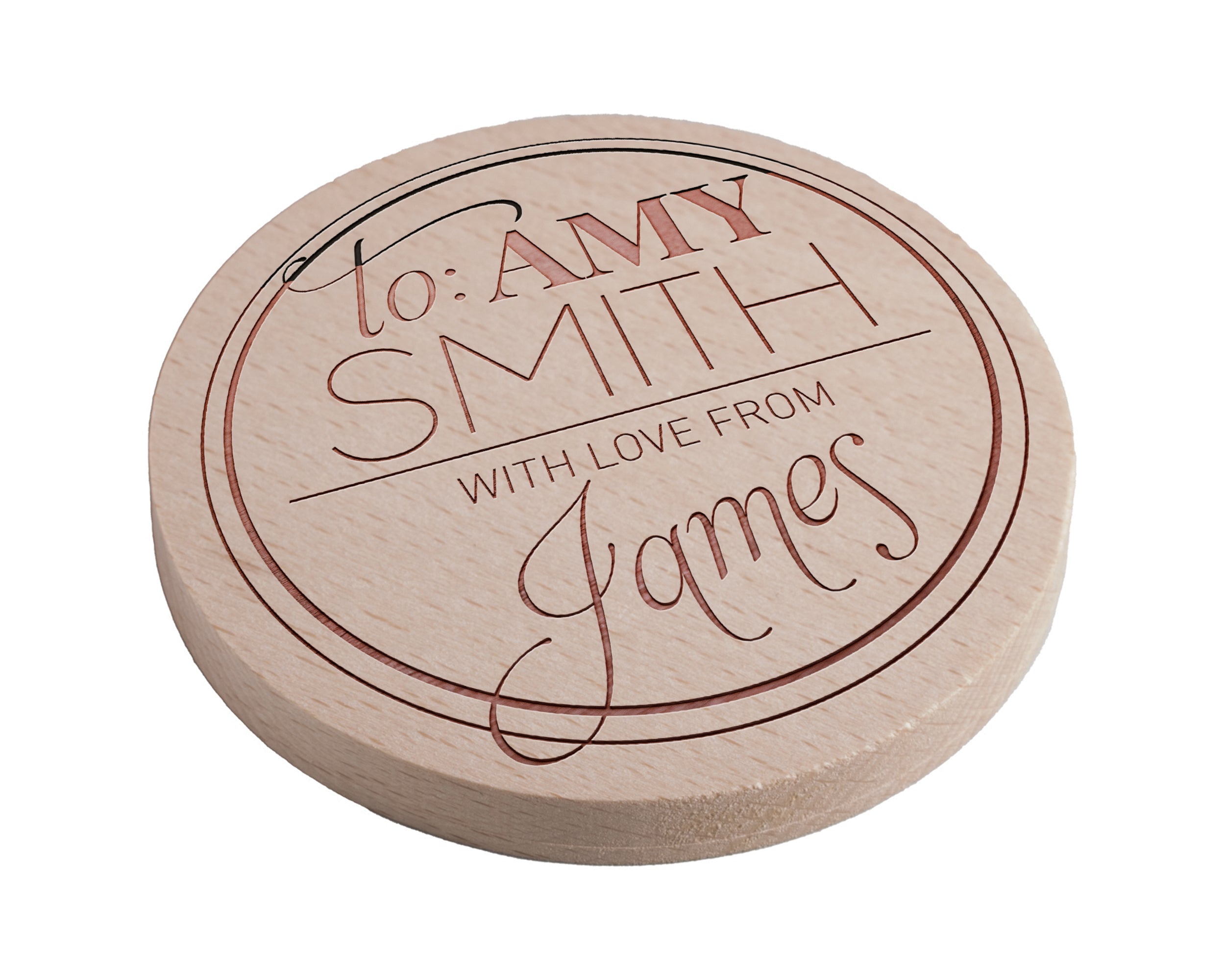 Personalised Pine Engraved Coaster Round - Bold