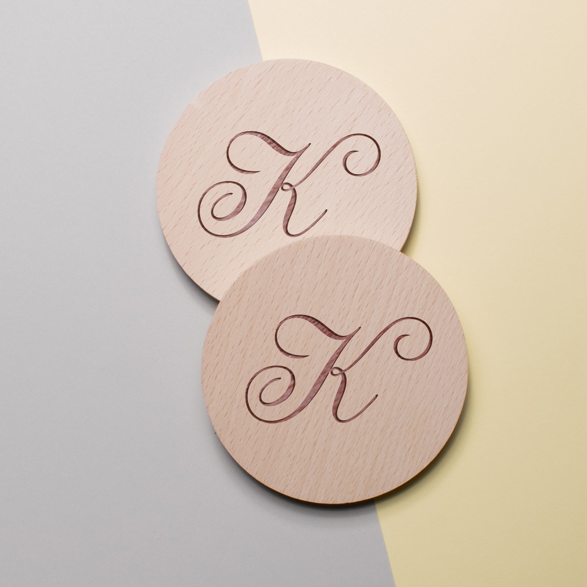 Personalised Pine Engraved Coaster Round - Cursive