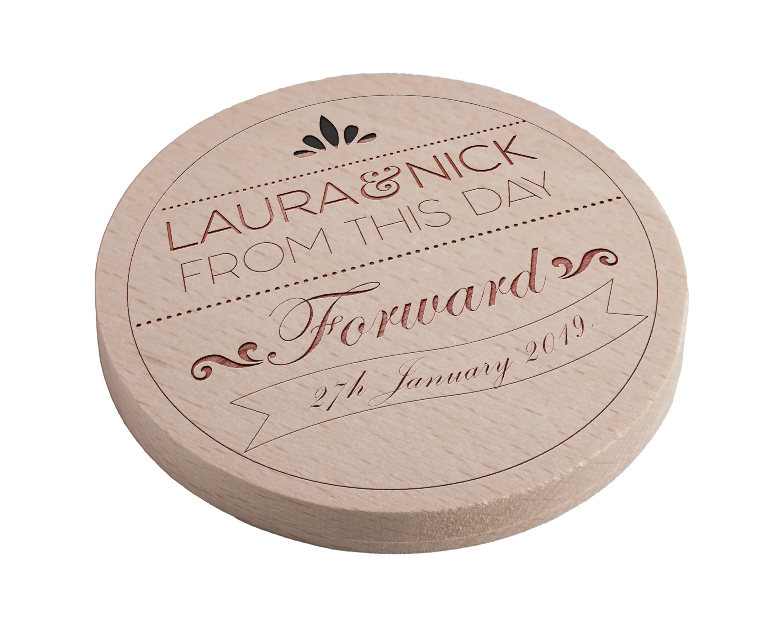 Personalised Pine Engraved Coaster Round - Special Date