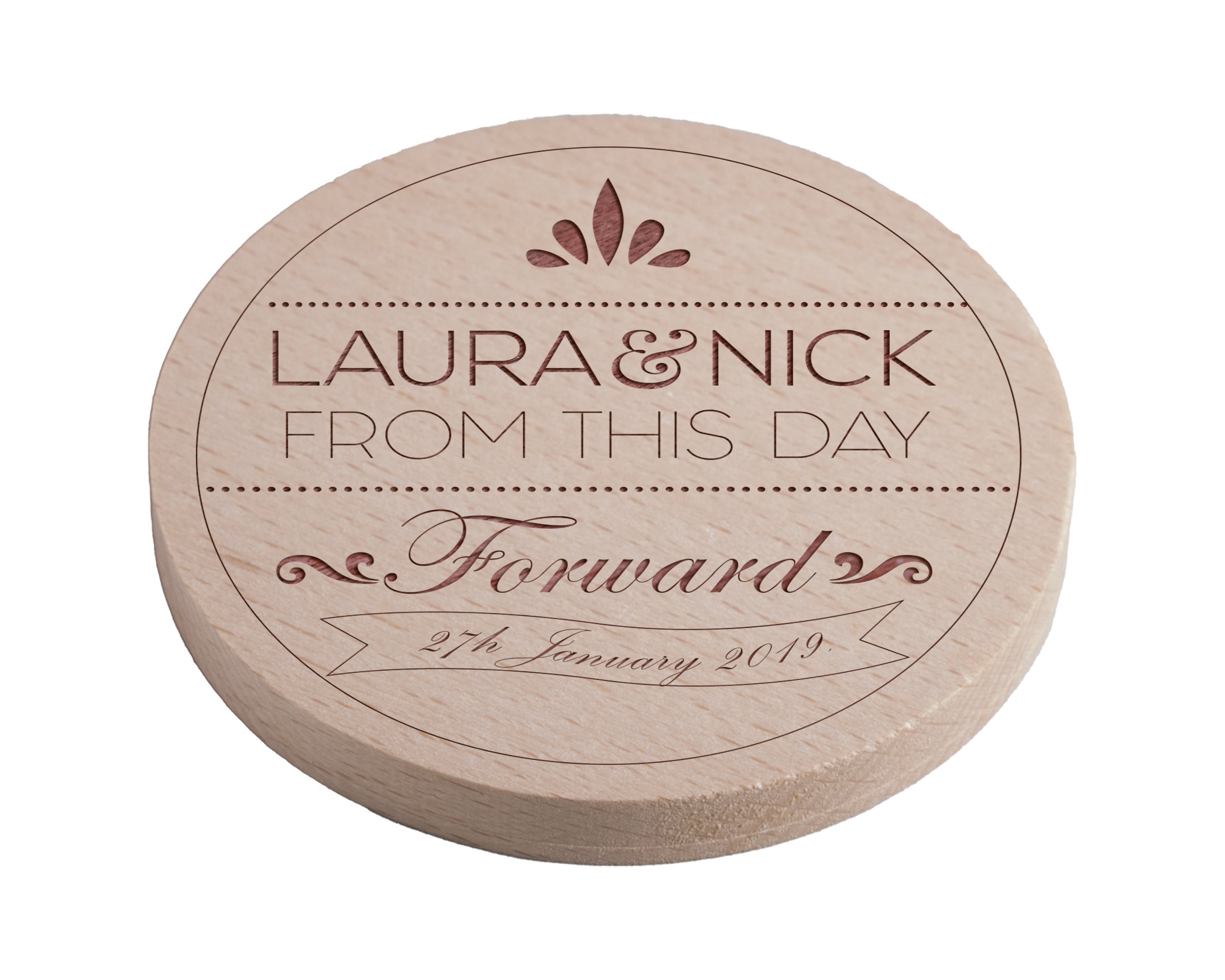 Personalised Pine Engraved Coaster Round - Special Date