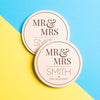 Personalised Pine Engraved Coaster Round - Mr & Mrs