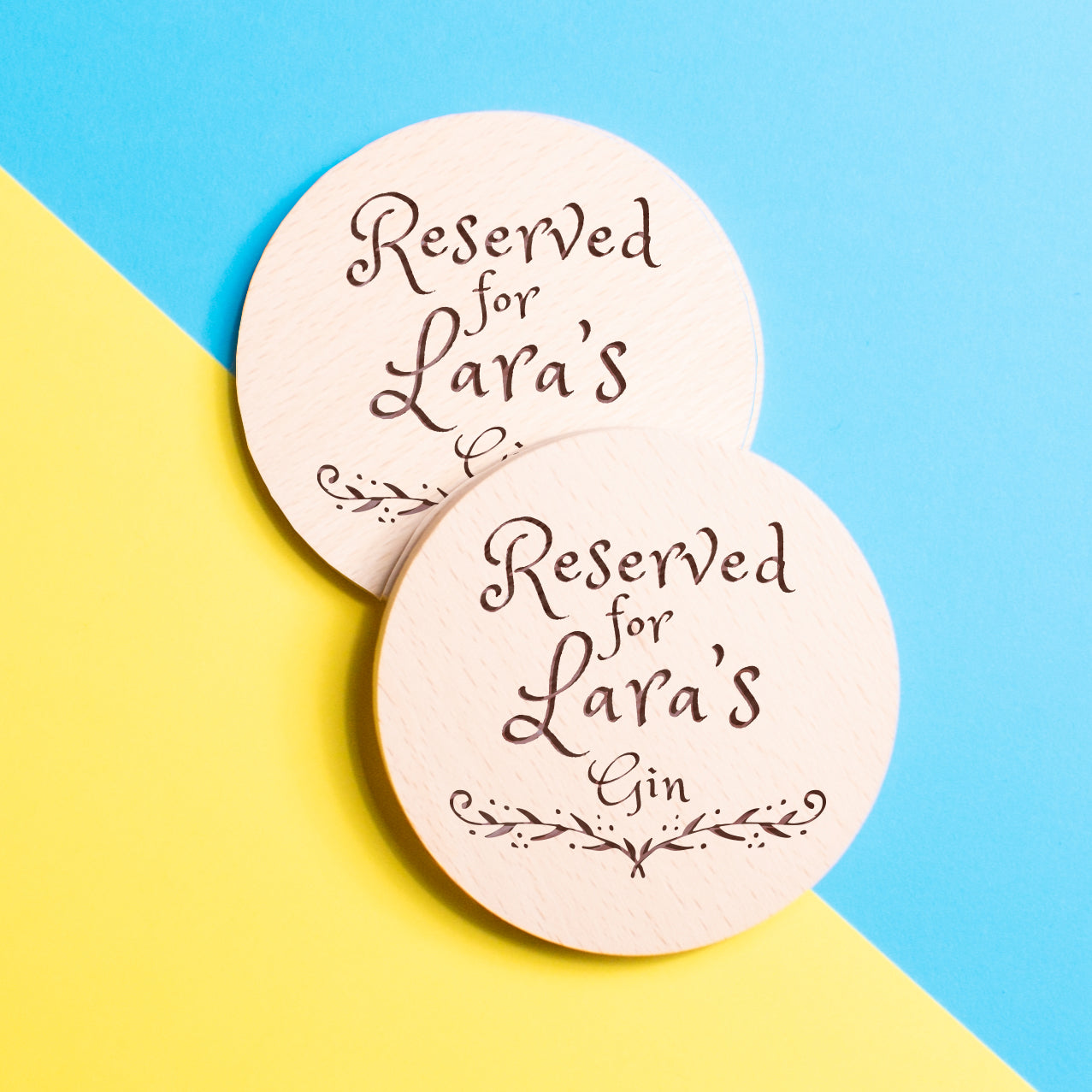 Personalised Pine Engraved Coaster Round - Gin Special