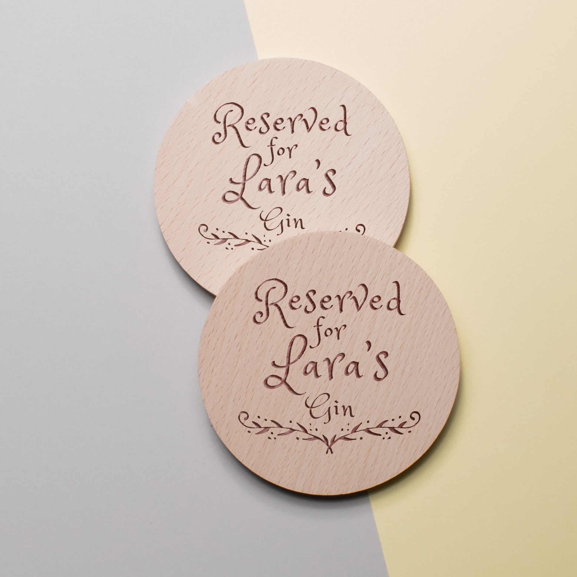 Personalised Pine Engraved Coaster Round - Gin Special