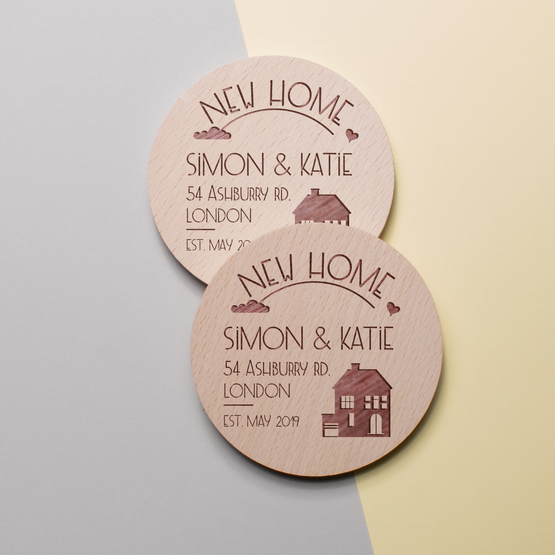 Personalised Pine Engraved Coaster Round - Home