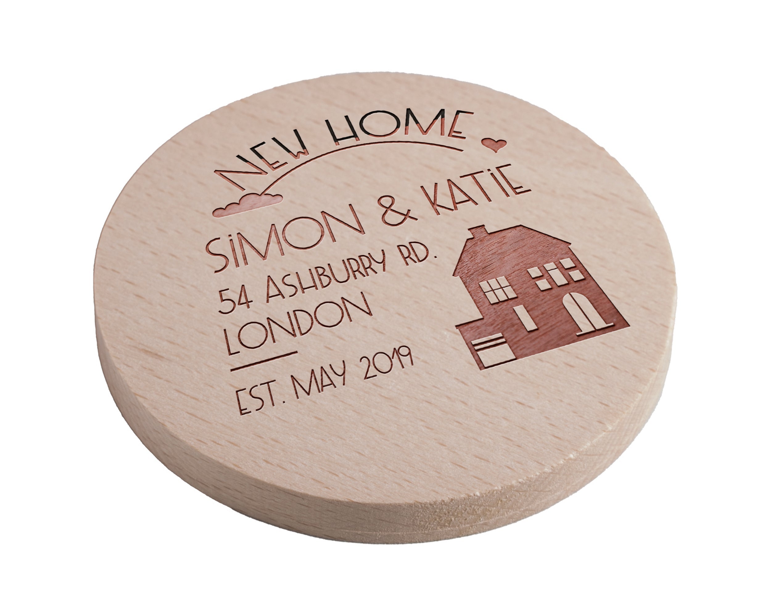 Personalised Pine Engraved Coaster Round - Home