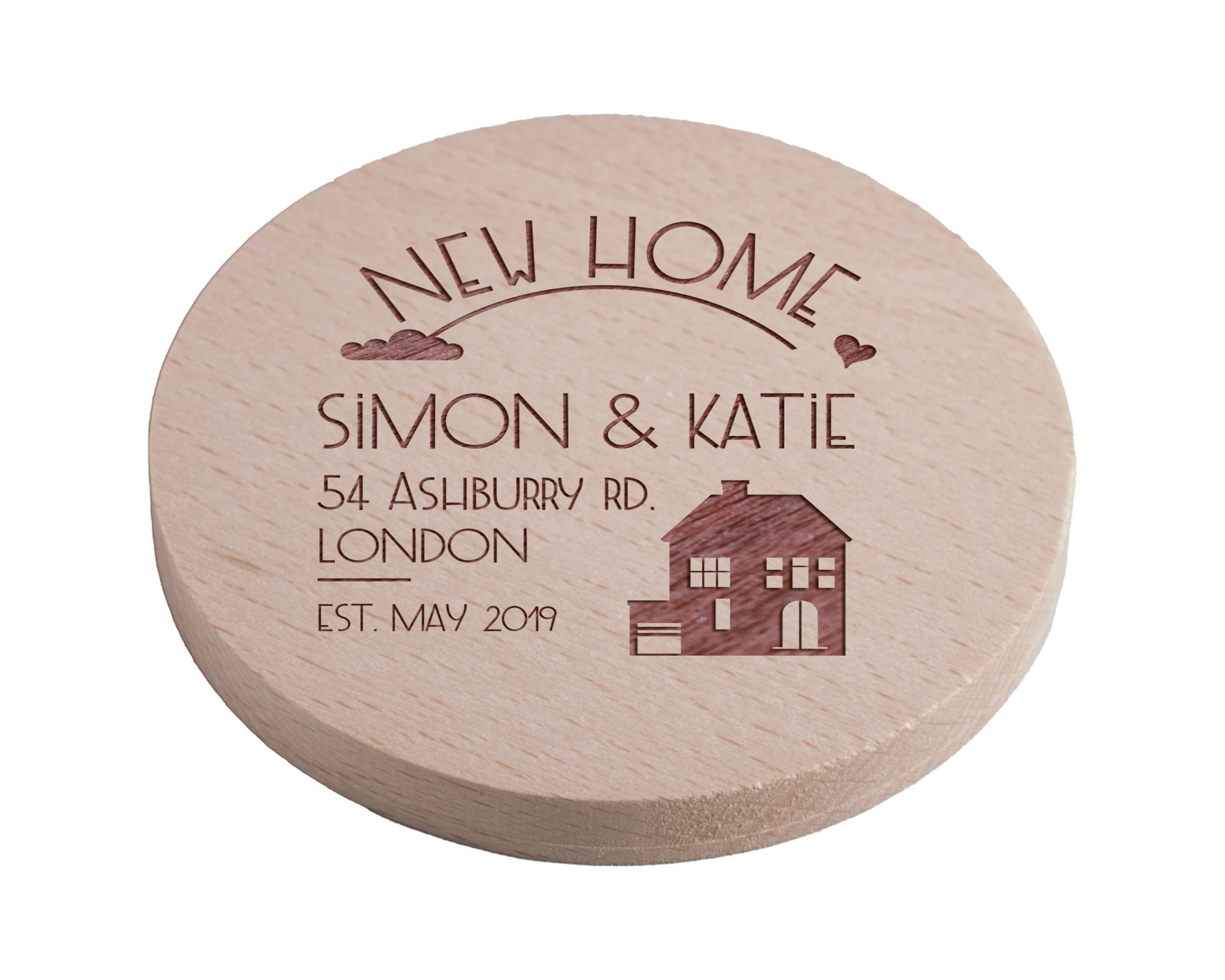 Personalised Pine Engraved Coaster Round - Home