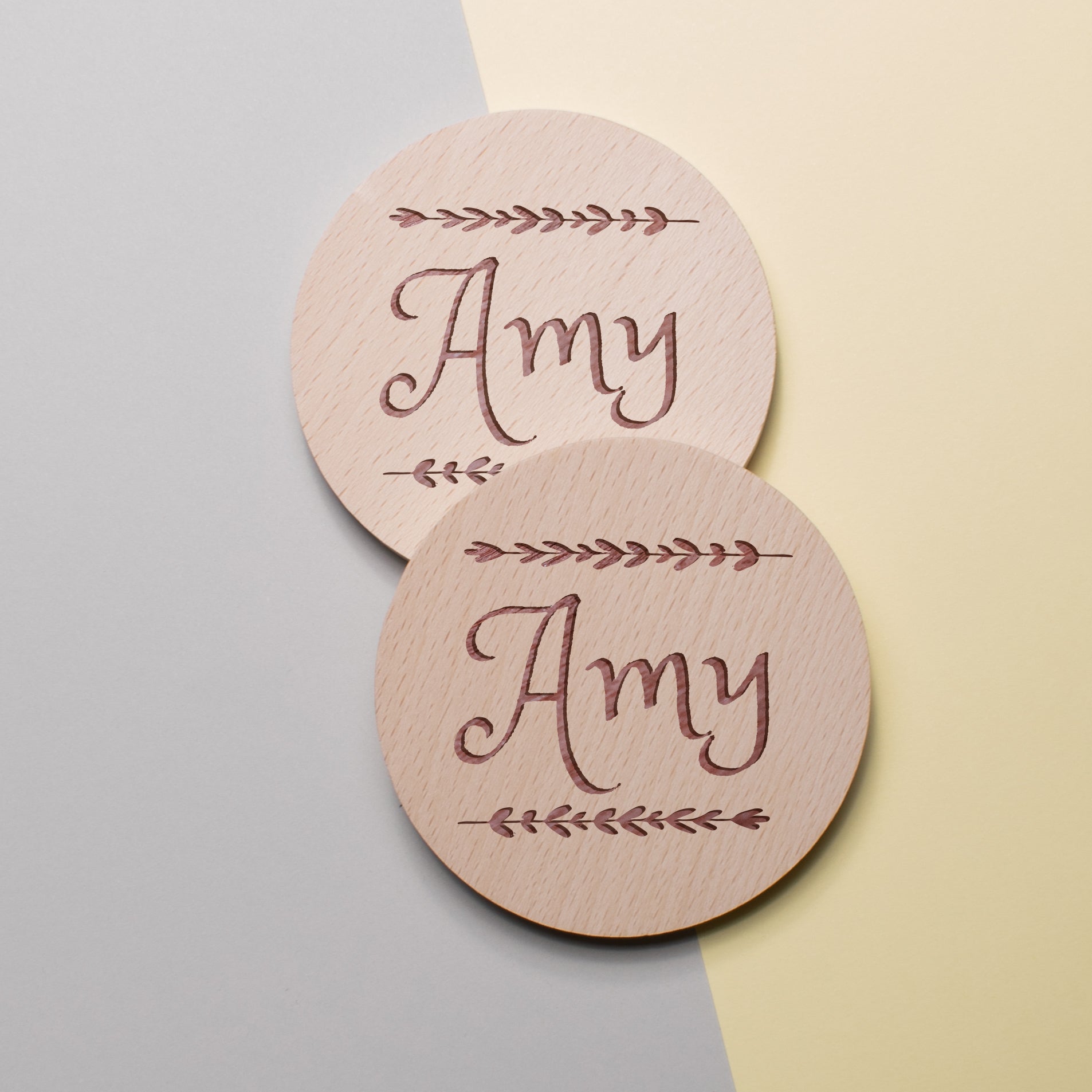 Personalised Pine Engraved Coaster Round - Comic Sans
