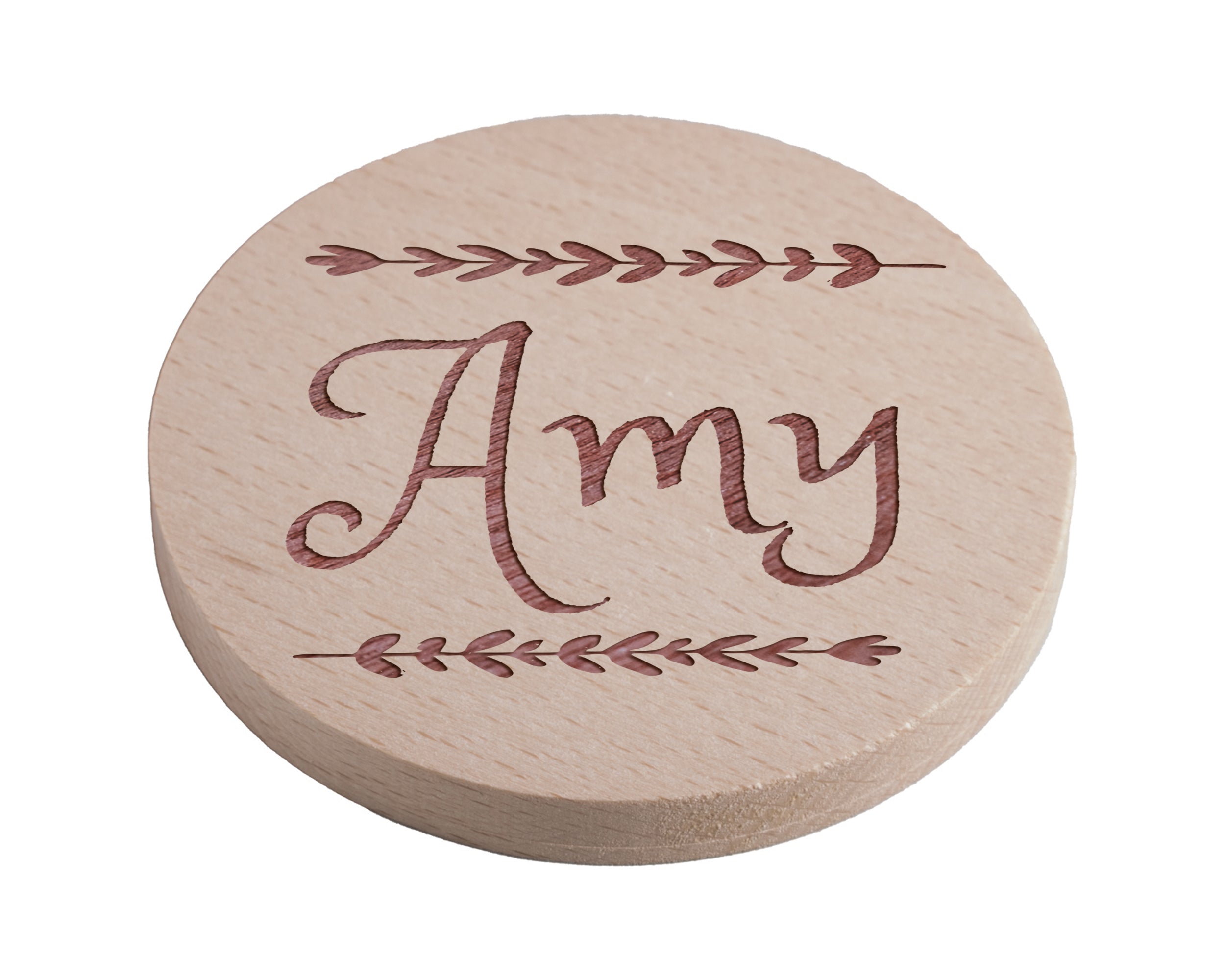 Personalised Pine Engraved Coaster Round - Comic Sans