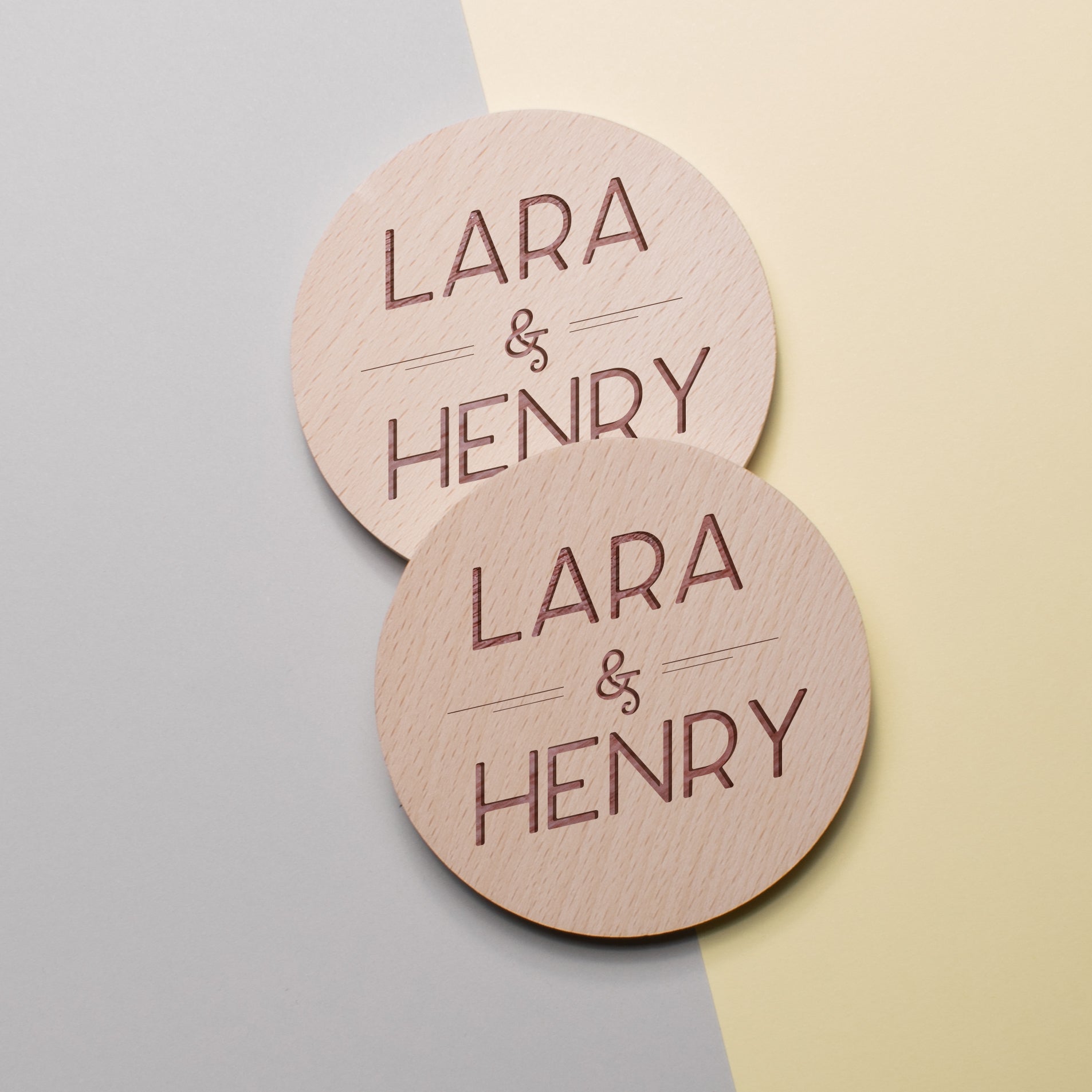 Personalised Pine Engraved Coaster Round - The Italic