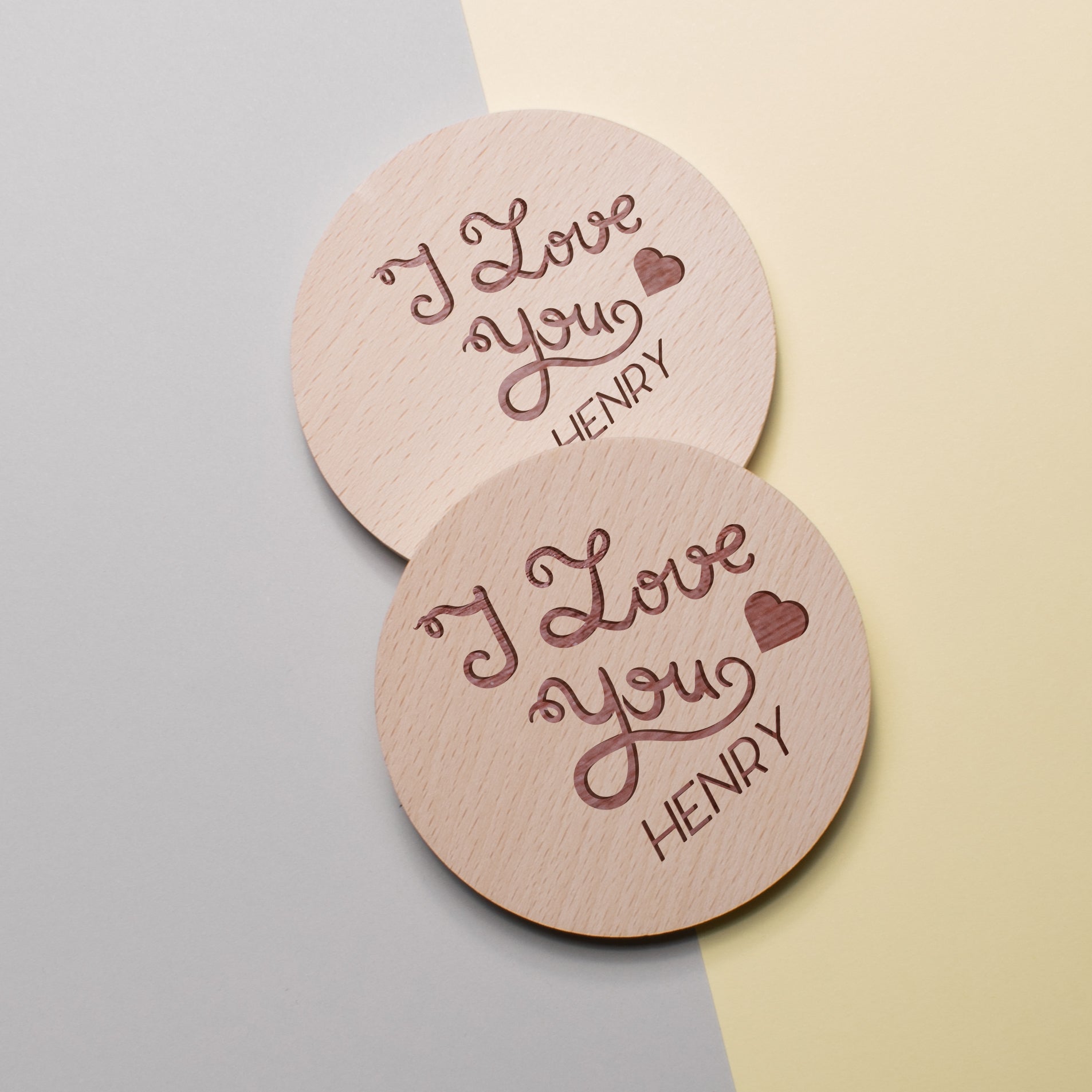 Personalised Pine Engraved Coaster Round - The Italic