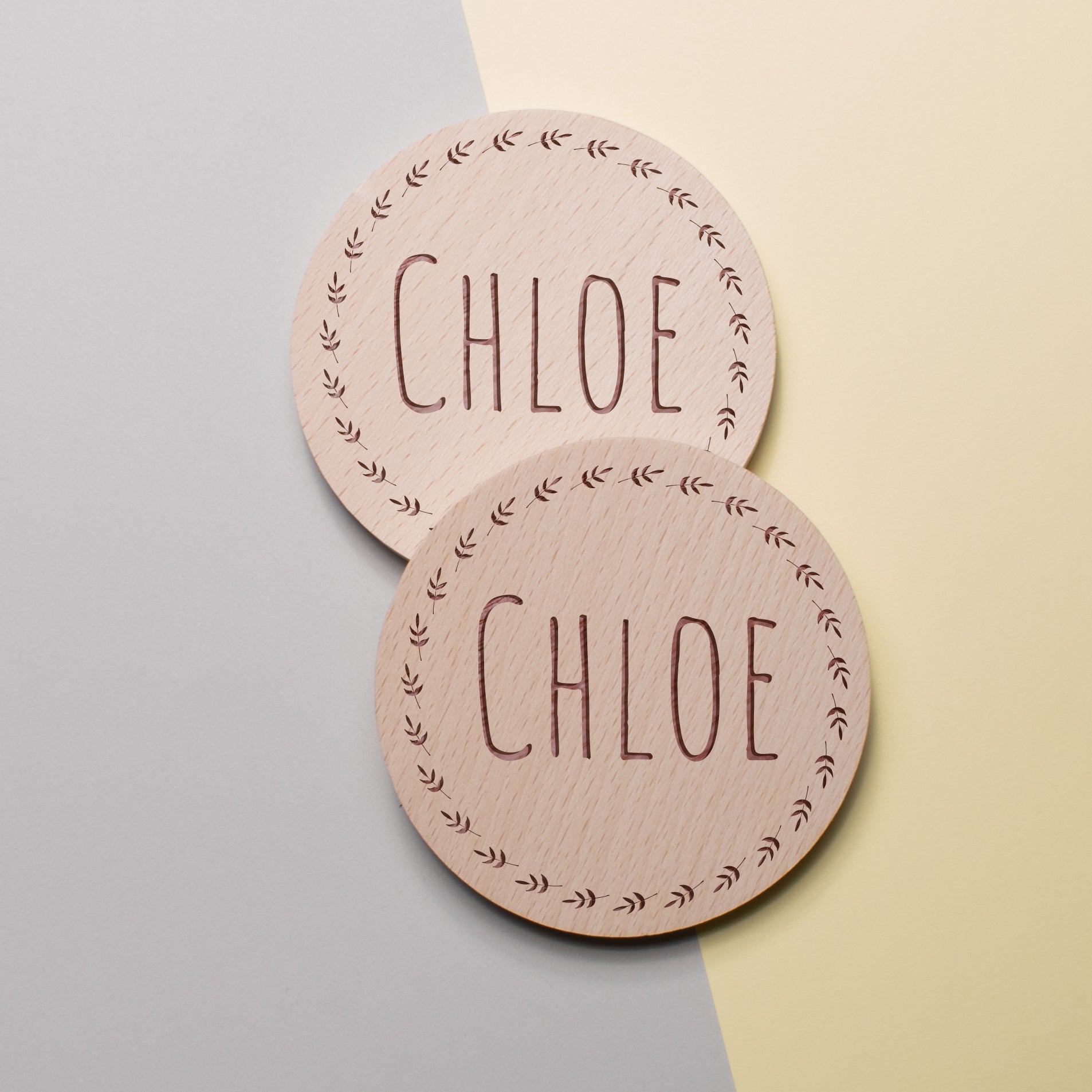 Personalised Pine Engraved Coaster Round - Round Dotted