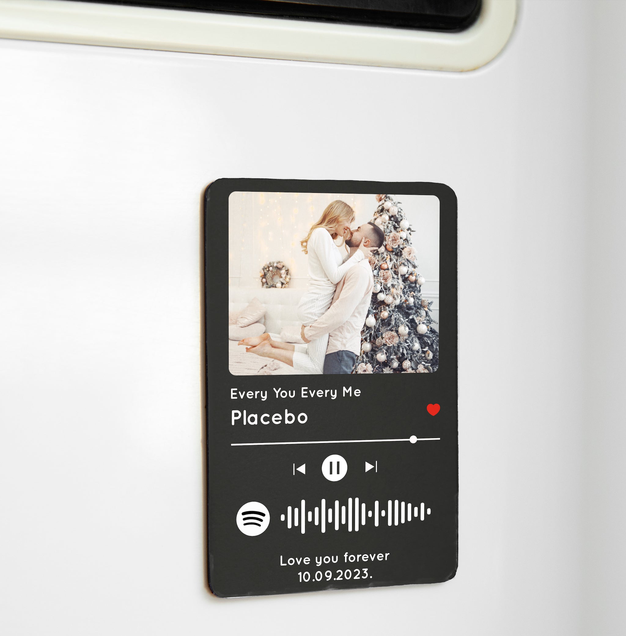 Personalised Spotify Themed Wooden Fridge Magnet - Custom Wooden Music Magnet - Album cover themed photo with 2 Lines of Custom Text