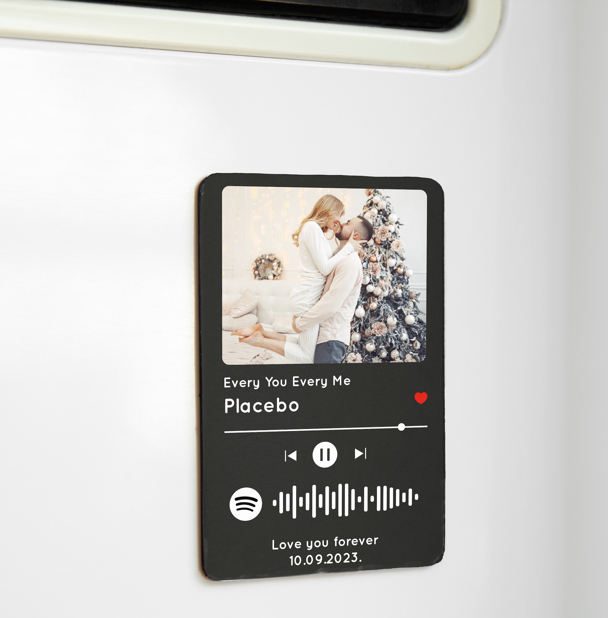 Personalised Spotify Themed Wooden Fridge Magnet - Custom Wooden Music Magnet - Album cover themed photo with 2 Lines of Custom Text