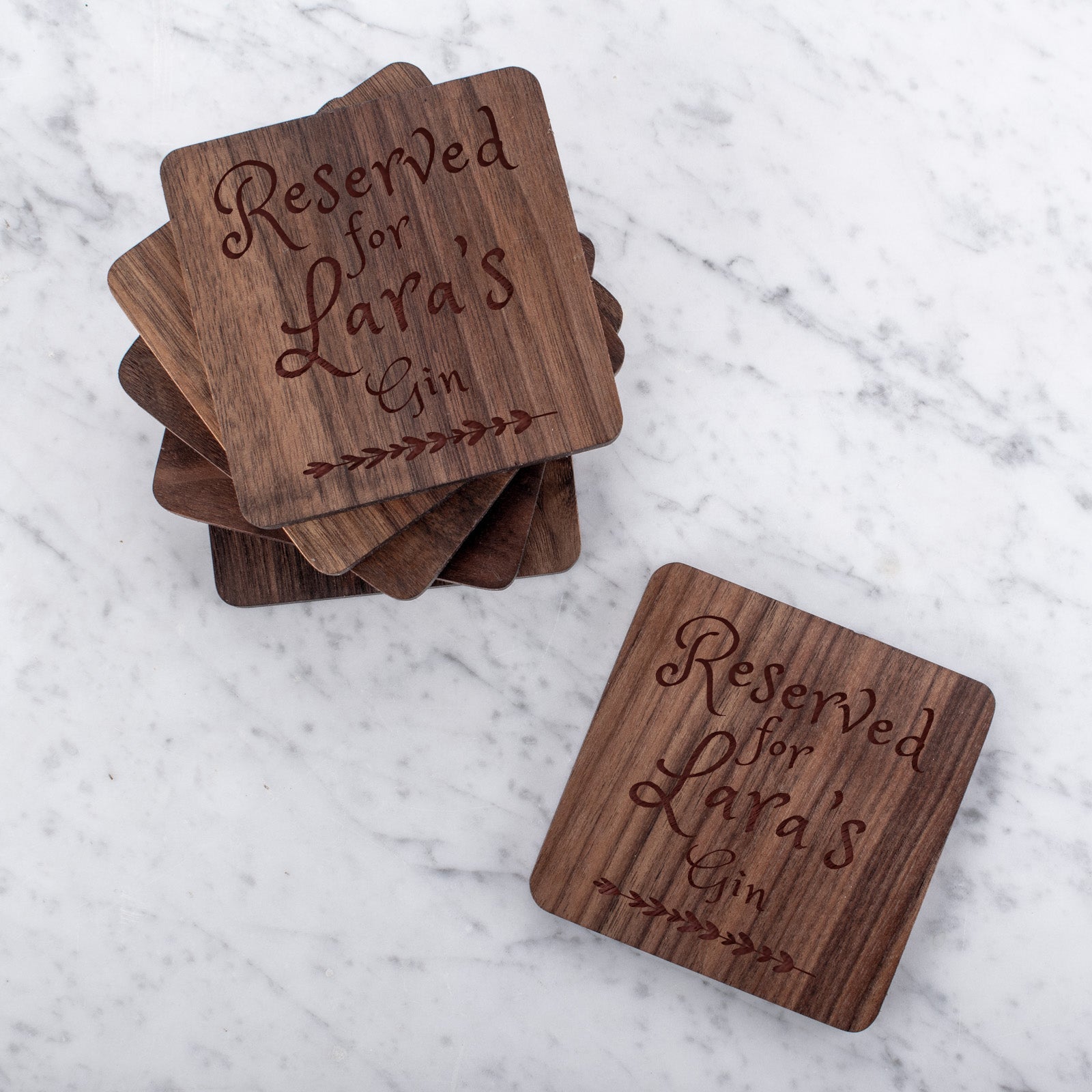 Personalised Engraved Wooden Walnut Coaster - Cursive