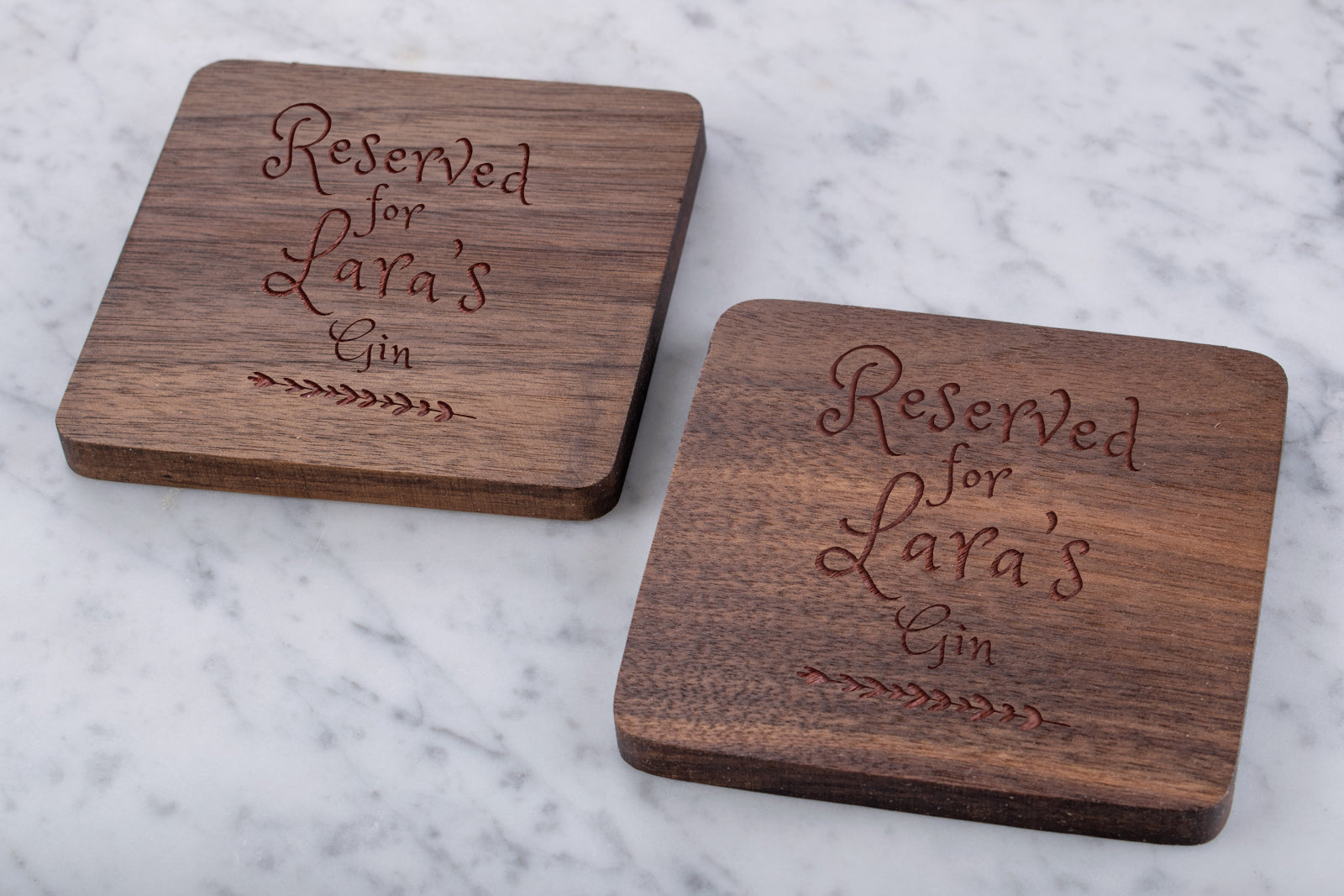 Personalised Engraved Wooden Walnut Coaster - Cursive