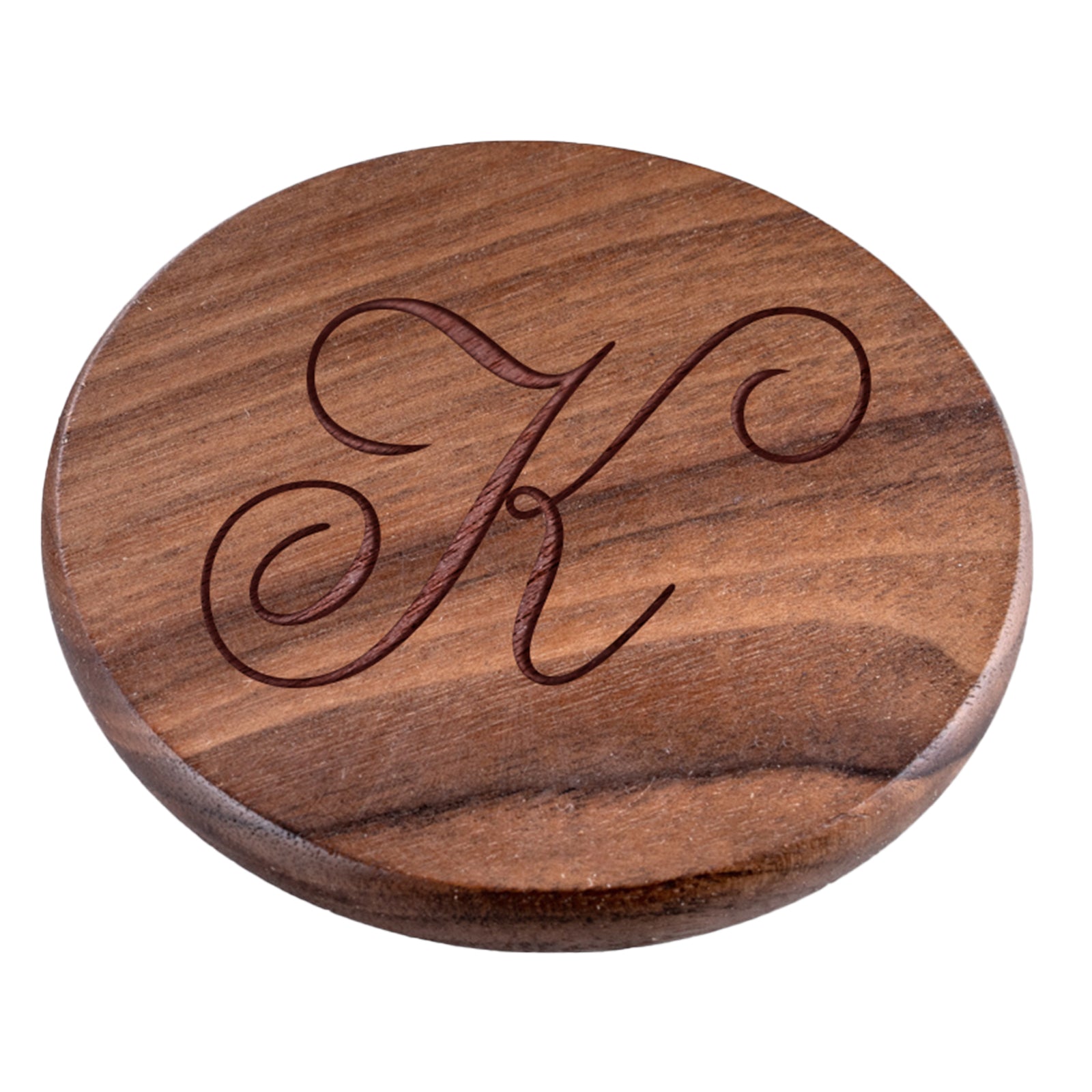 Personalised Engraved Walnut Coaster Round - Fancy