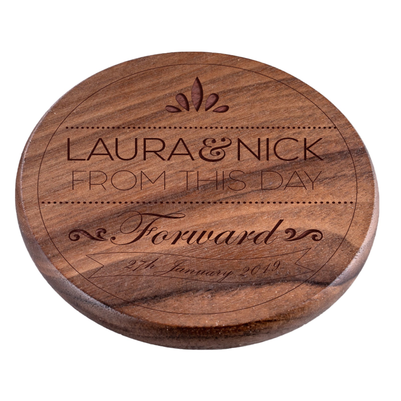 Personalised Engraved Walnut Coaster Round - No Mess Here!