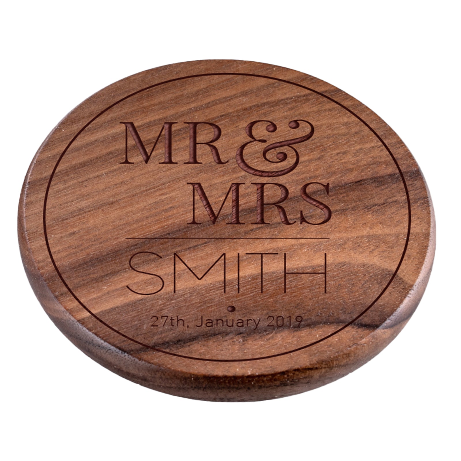 Personalised Engraved Walnut Coaster Round - No Mess Here!