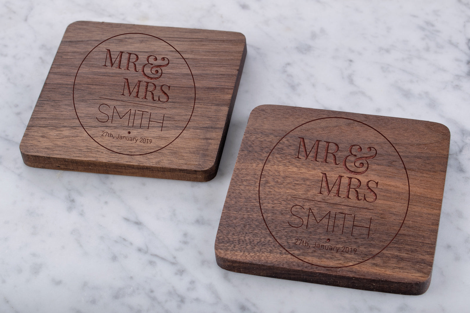 Personalised Engraved Wooden Walnut Coaster - Modern