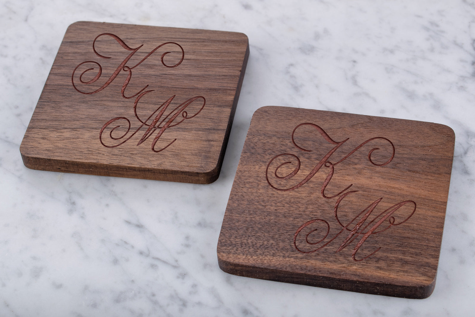 Personalised Engraved Wooden Walnut Coaster - Cursive Letters