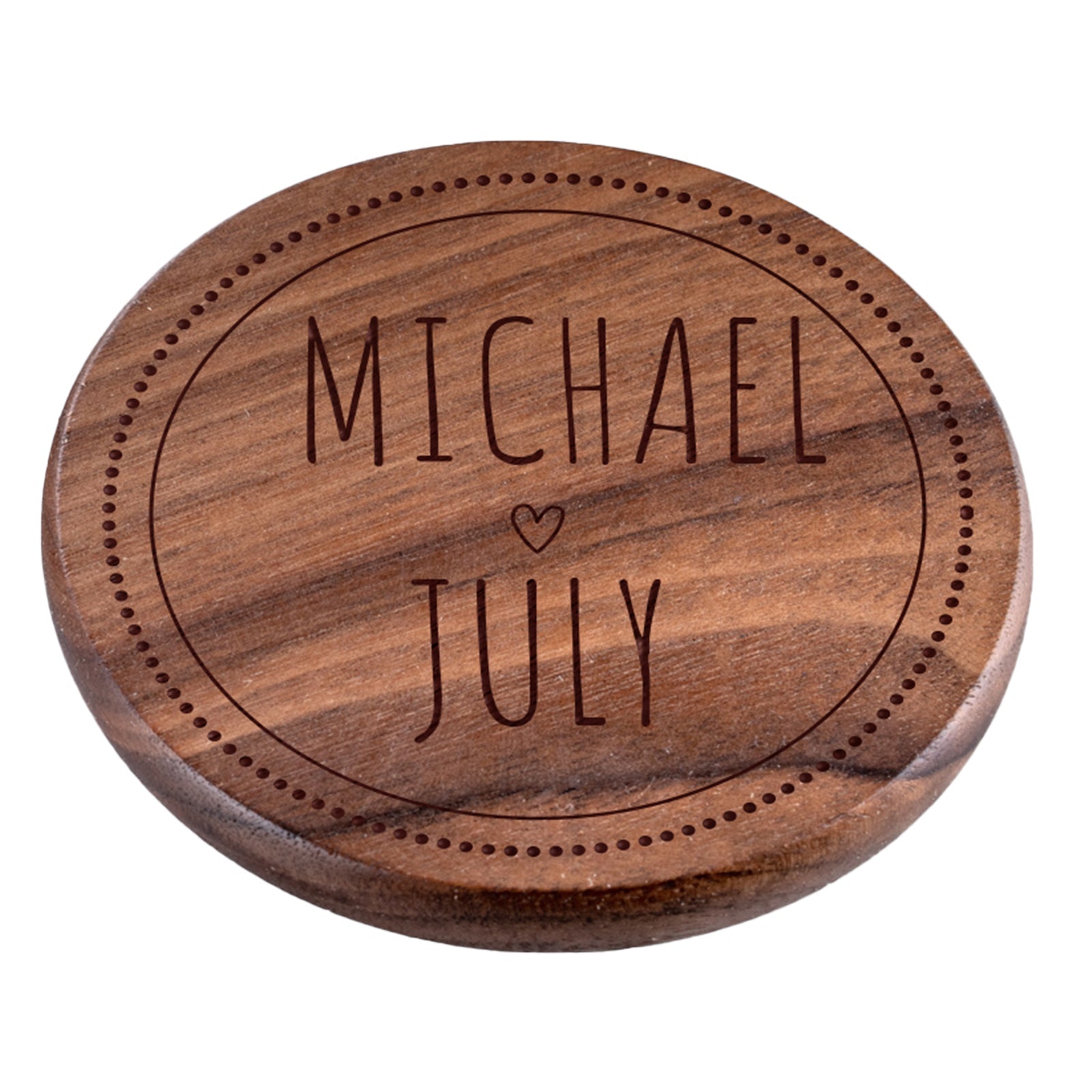 Personalised Engraved Walnut Coaster Round - Dark