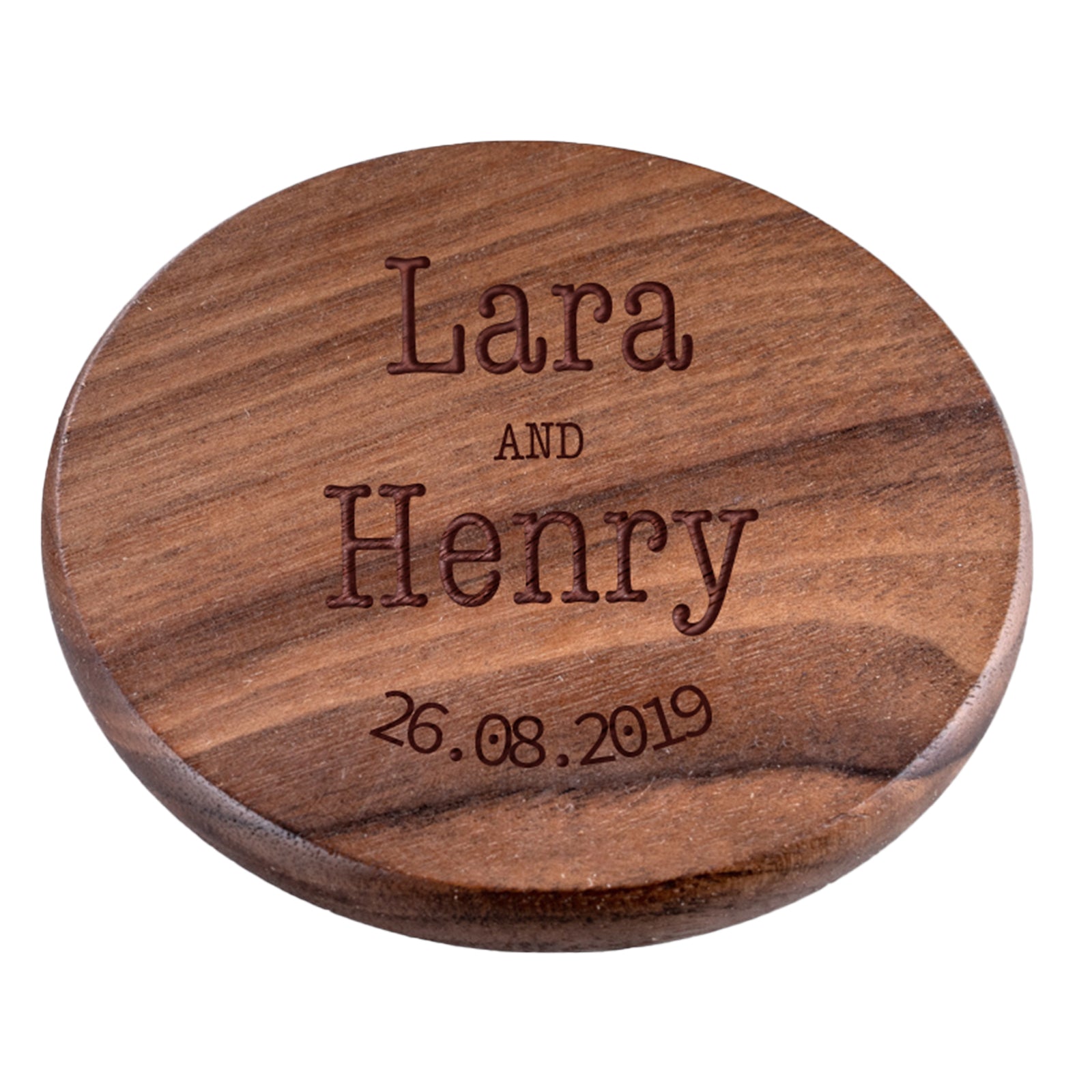 Personalised Engraved Walnut Coaster Round - Wood effect